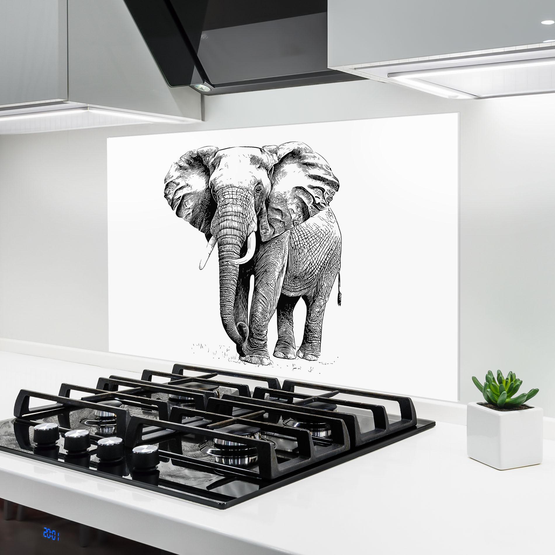 Küchenrückwand Glas Black Lines Elephant mockup 6