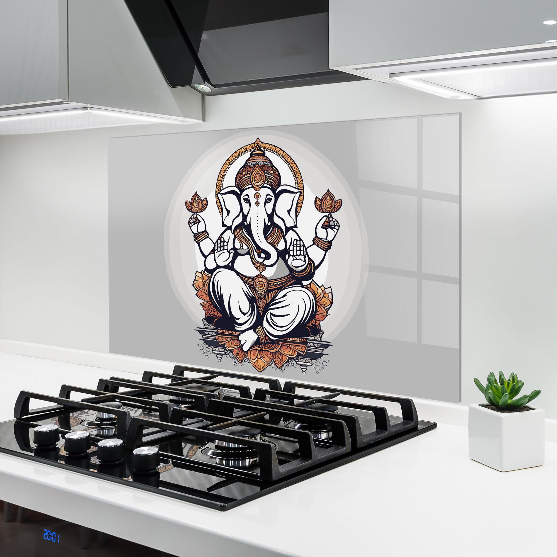 Küchenrückwand Glas Chaturthi Greys mockup 6