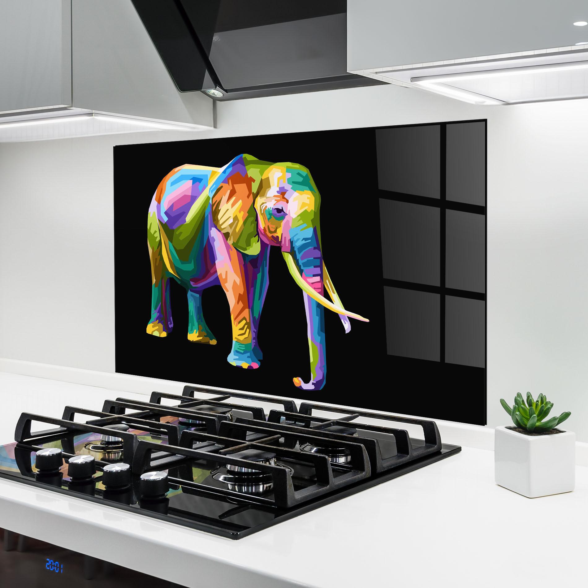 Küchenrückwand Glas Colorful Elephant Art mockup 6