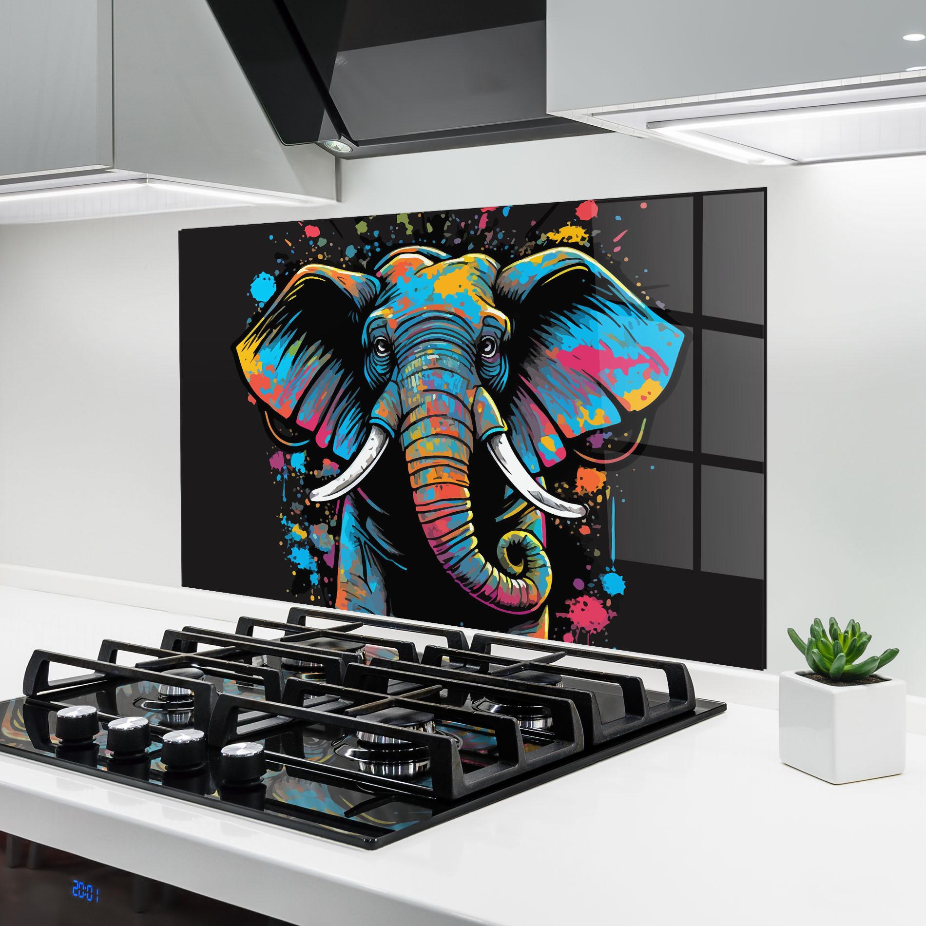 Küchenrückwand Glas Colorful Grey Elephant mockup 6