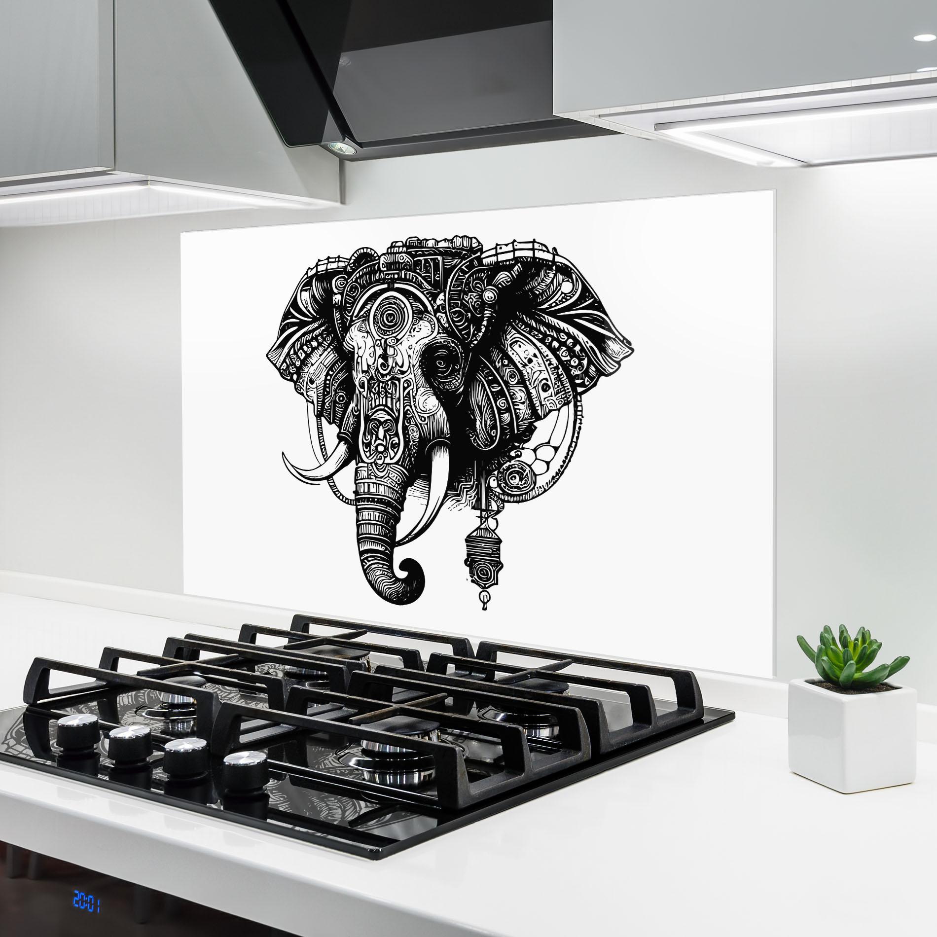Küchenrückwand Glas Ehephant Head mockup 6