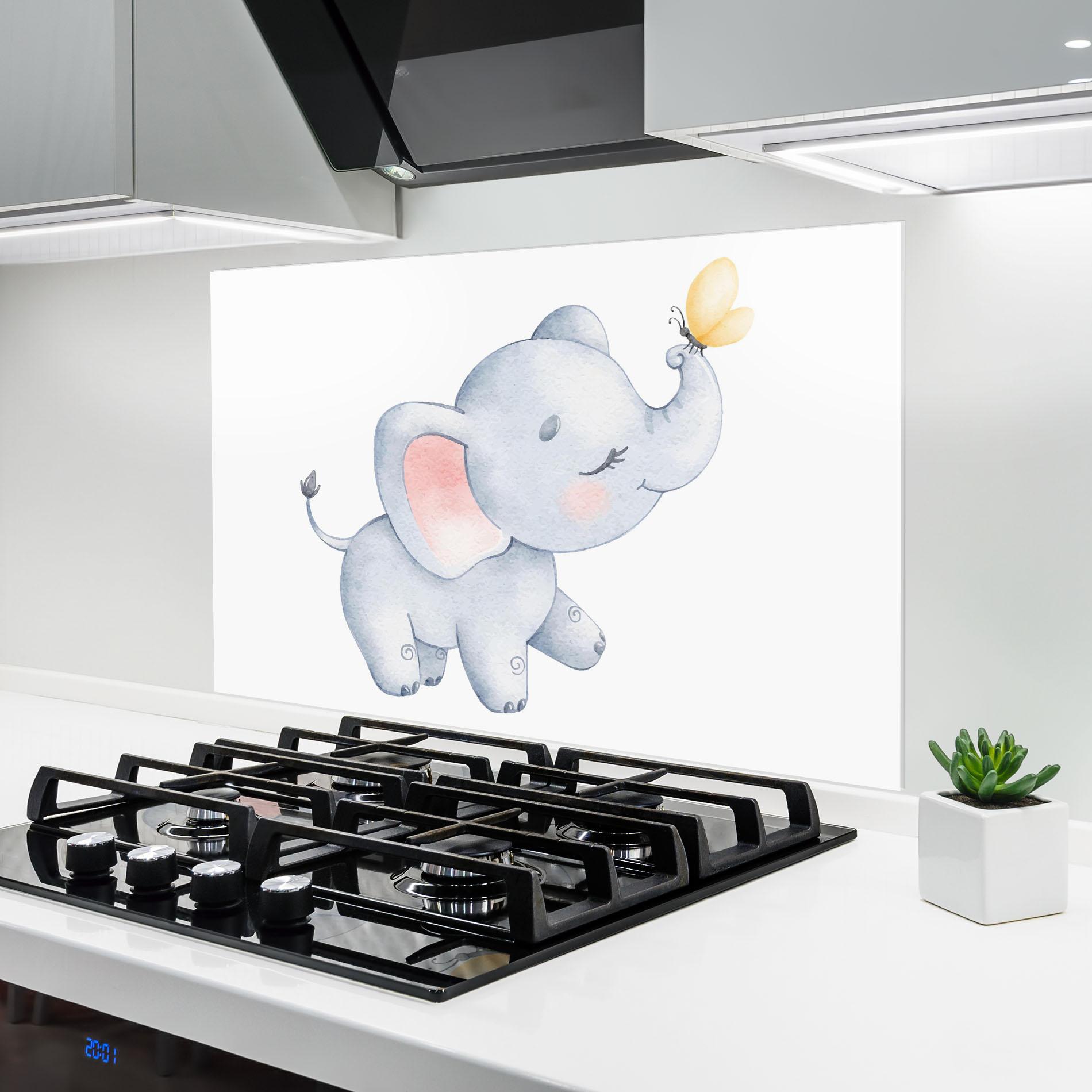 Küchenrückwand Glas Elephant Butterfly mockup 6