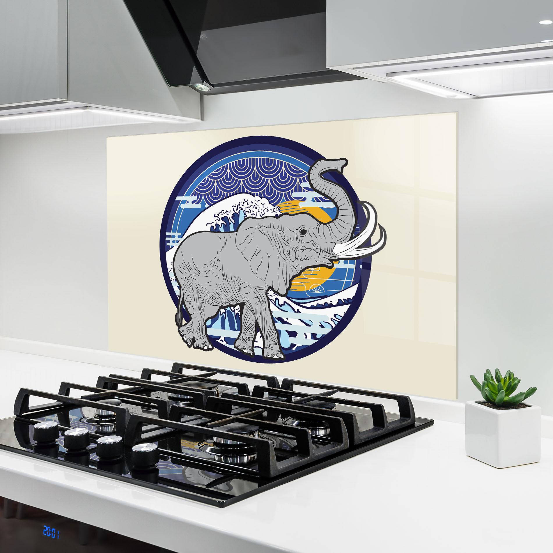 Küchenrückwand Glas Elephant On Cream mockup 6