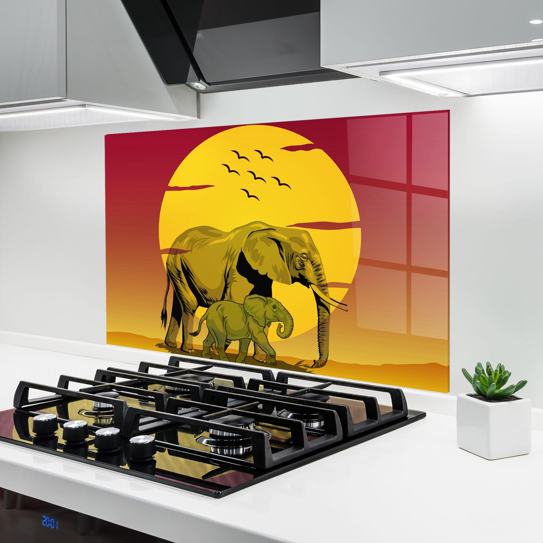 Küchenrückwand Glas Mom And Baby Elephant mockup 6