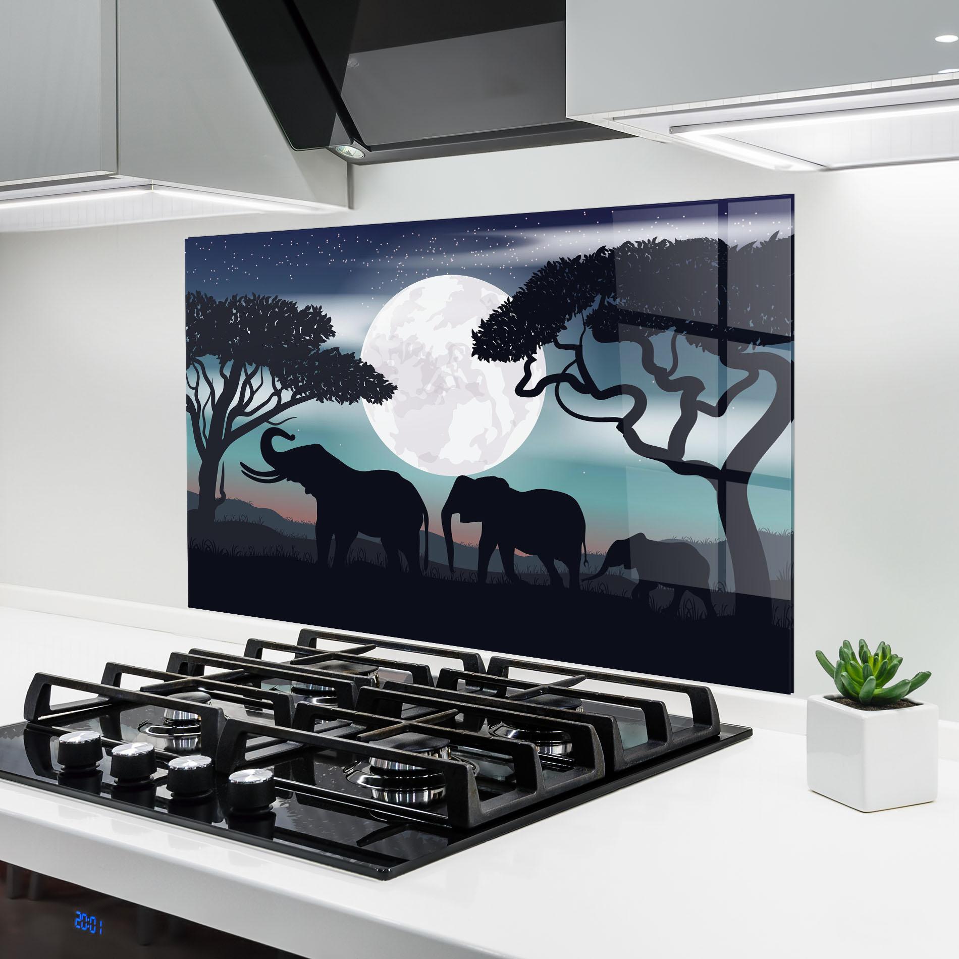 Küchenrückwand Glas Moon Elephant mockup 6