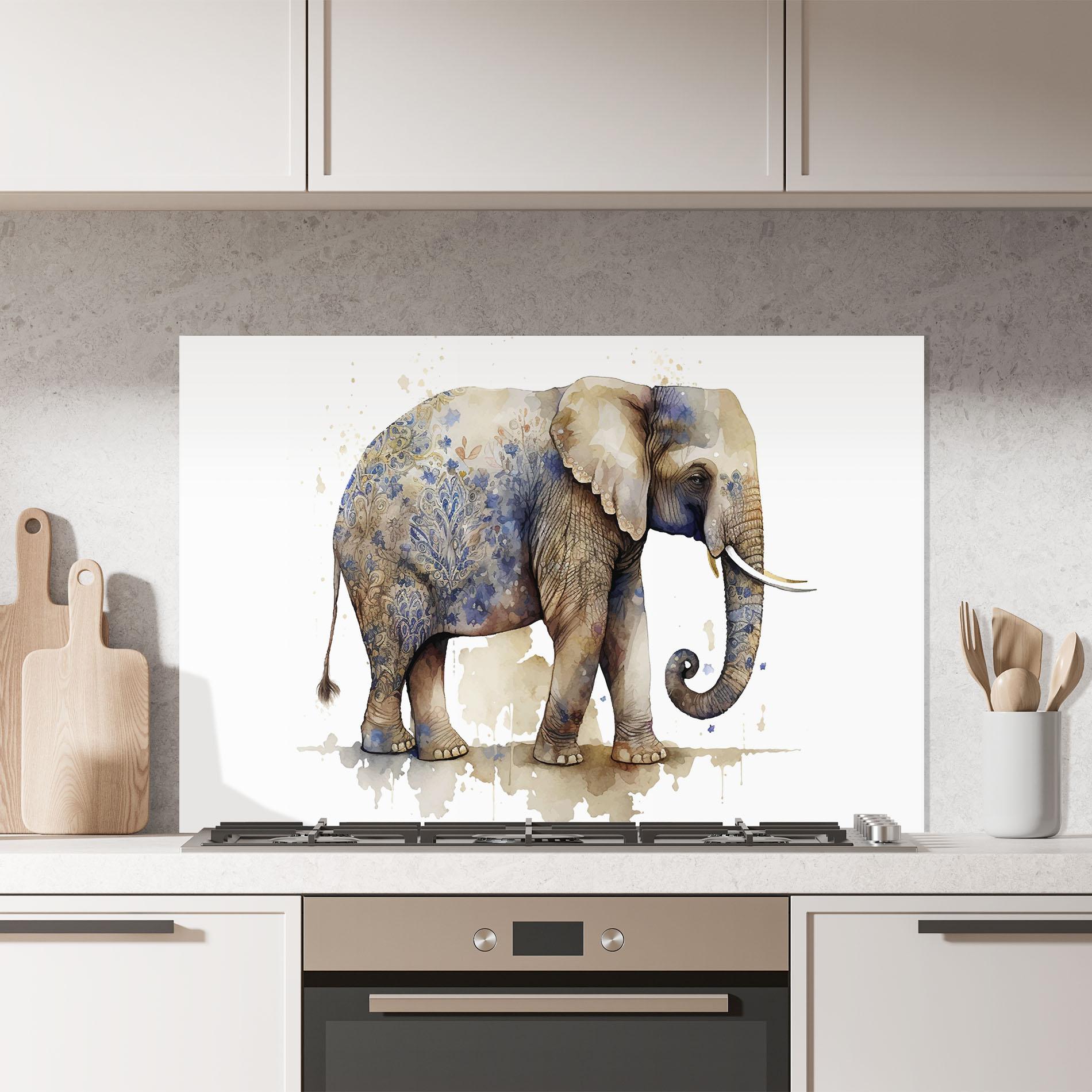 Küchenrückwand Glas Blue Grey Elephant mockup 7