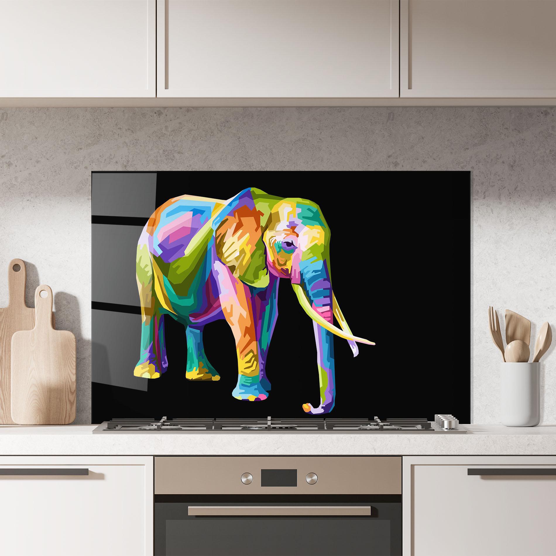Küchenrückwand Glas Colorful Elephant Art mockup 7