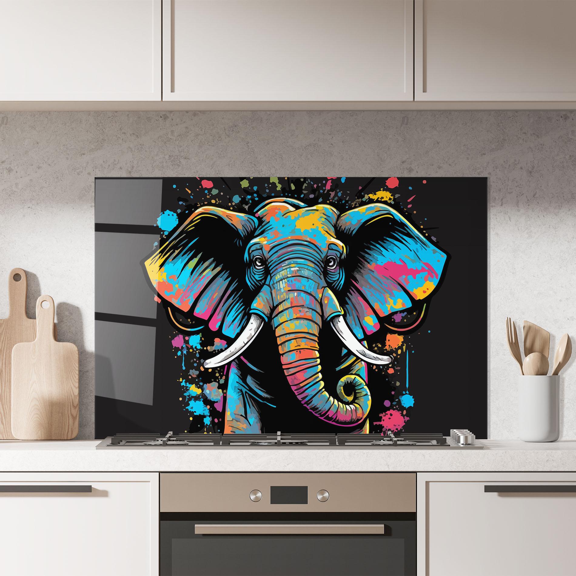Küchenrückwand Glas Colorful Grey Elephant mockup 7