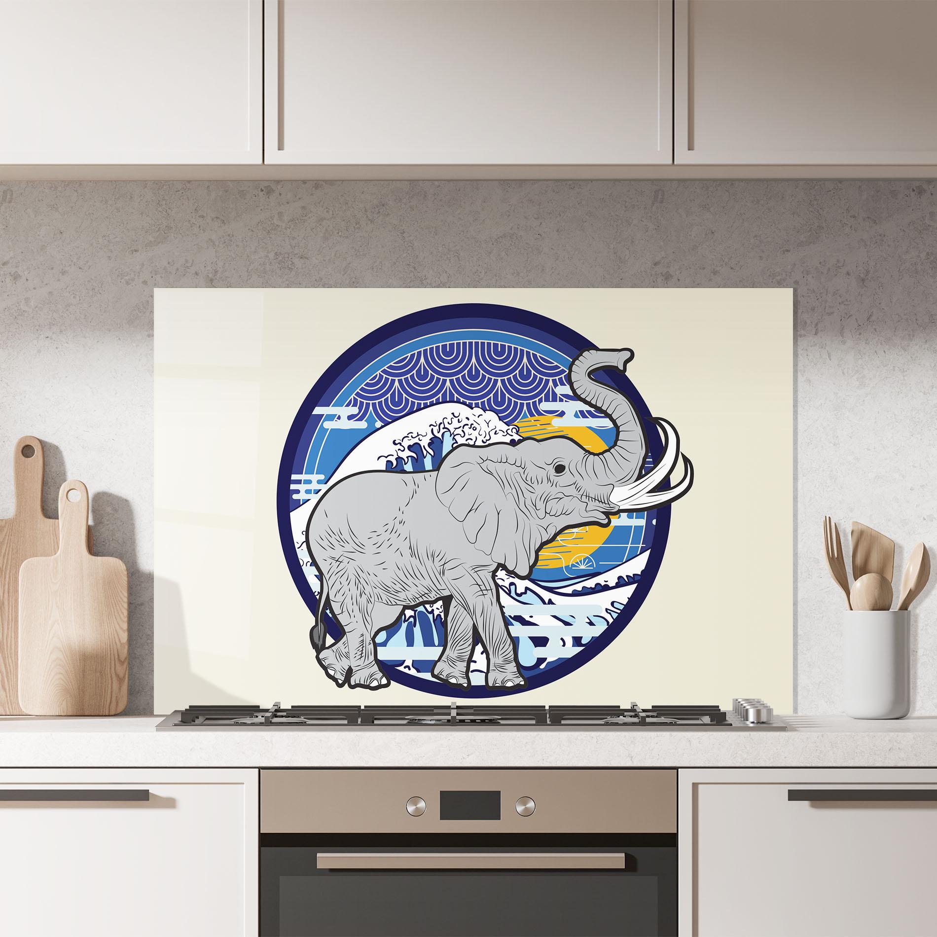 Küchenrückwand Glas Elephant On Cream mockup 7