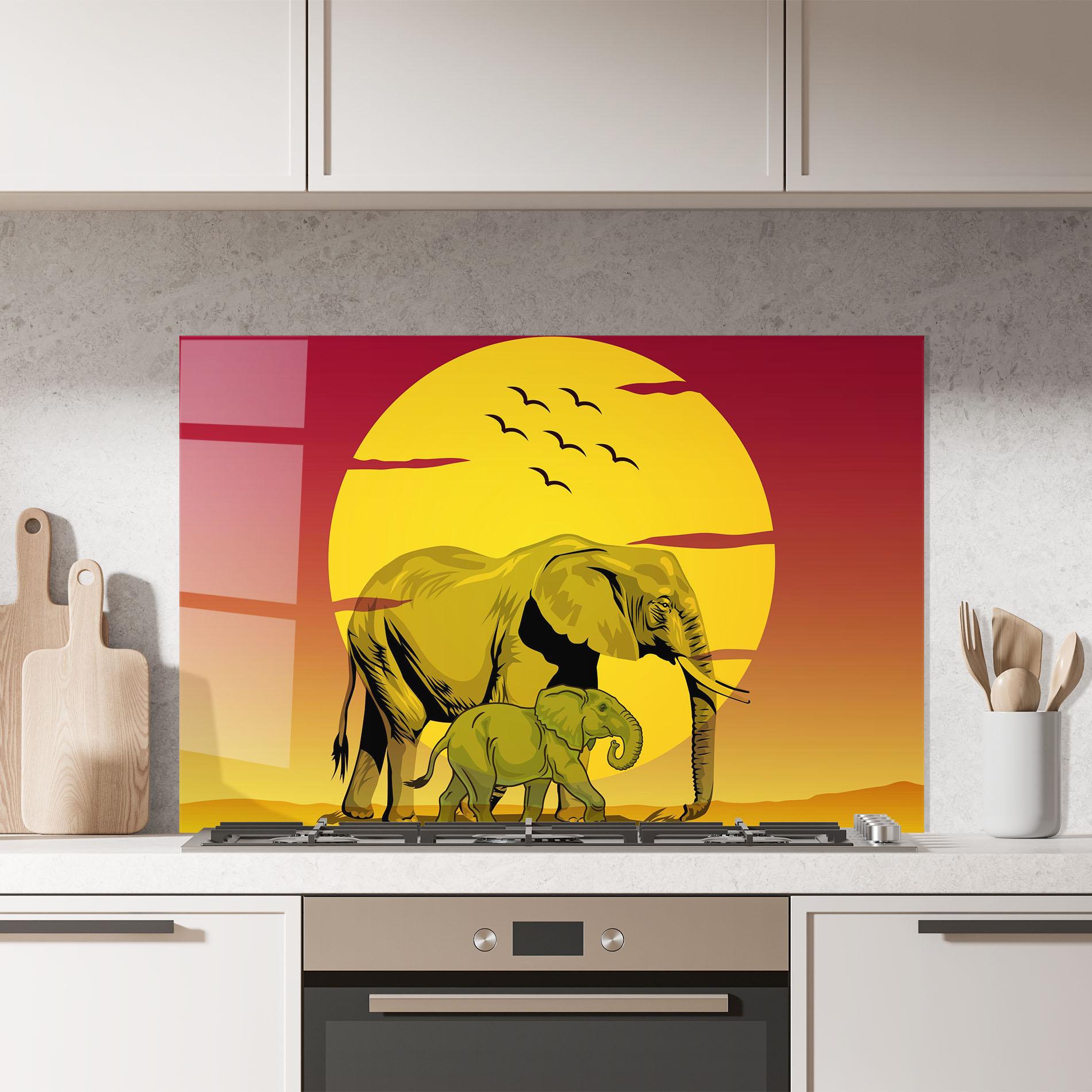 Küchenrückwand Glas Mom And Baby Elephant mockup 7