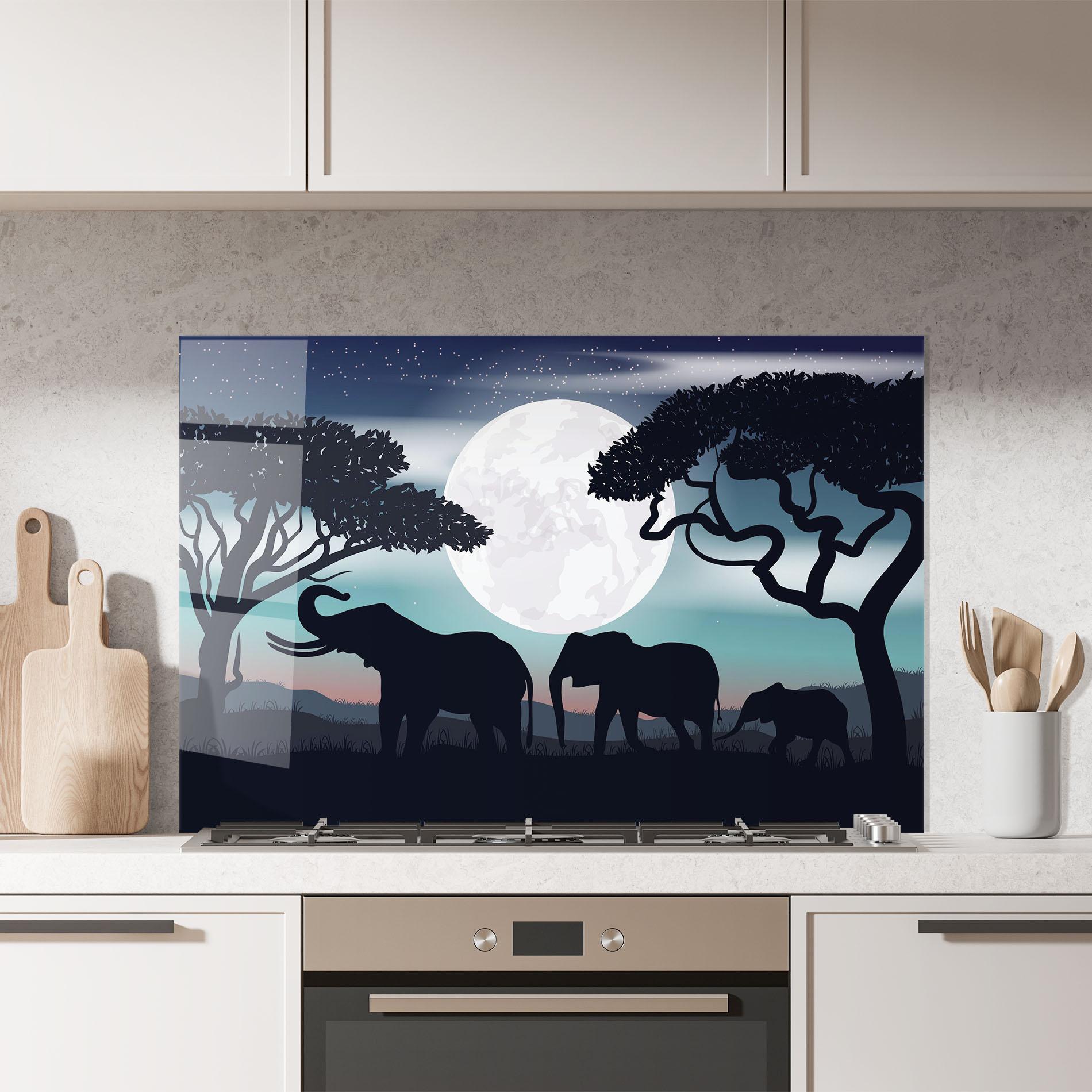 Küchenrückwand Glas Moon Elephant mockup 7