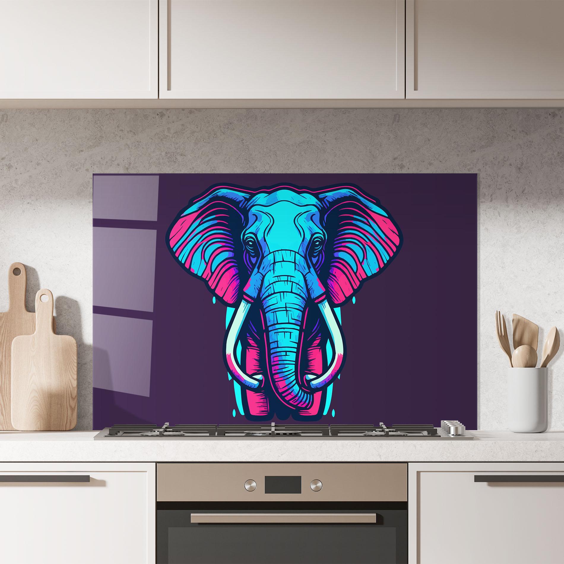Küchenrückwand Glas Pink Blue Elephant mockup 7
