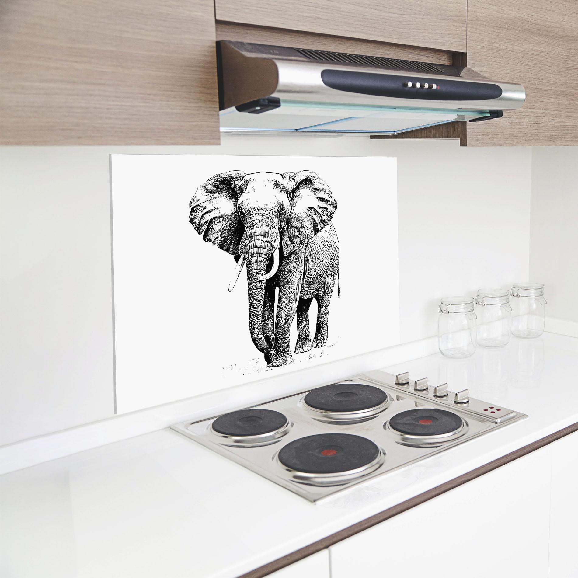 Küchenrückwand Glas Black Lines Elephant mockup 8