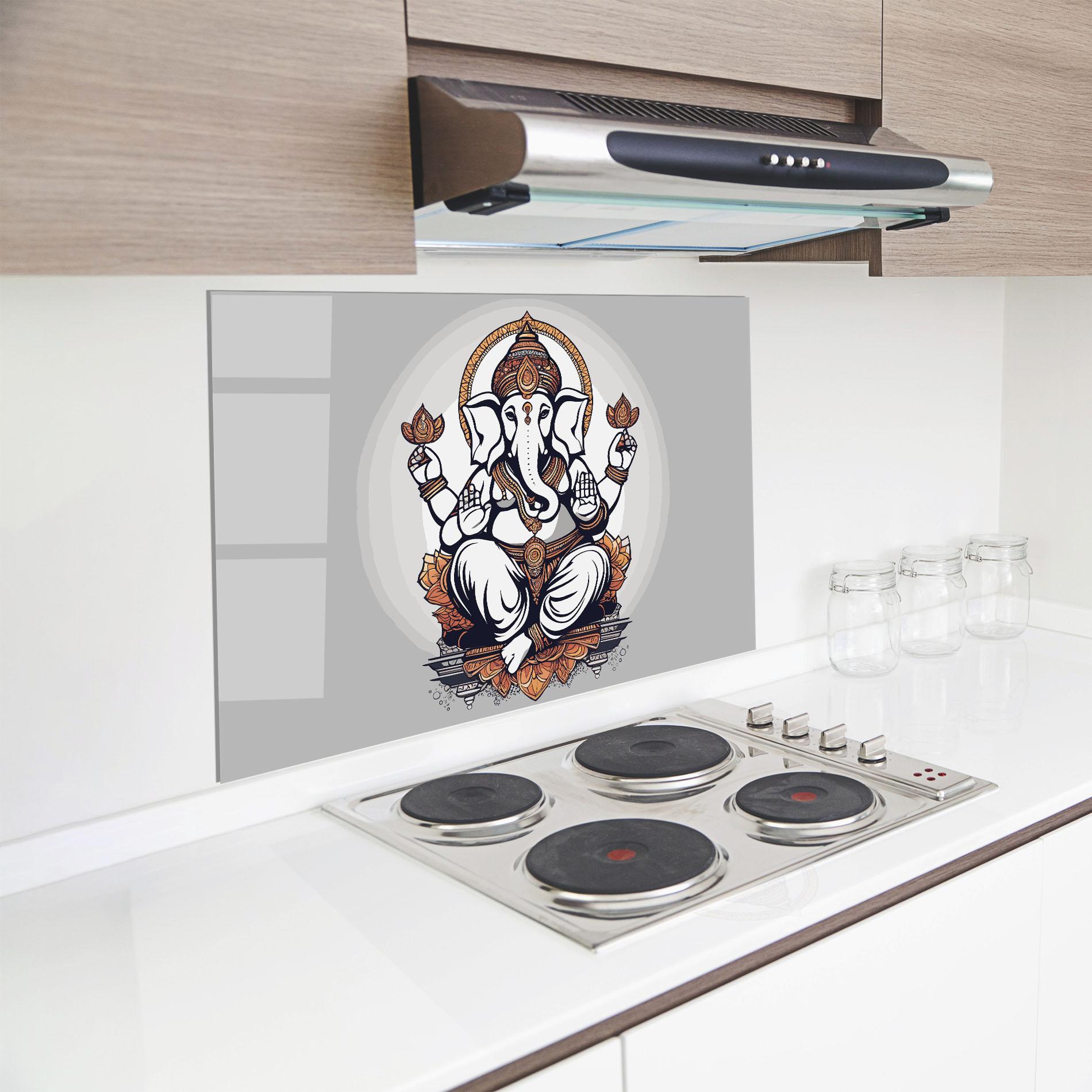 Küchenrückwand Glas Chaturthi Greys mockup 8