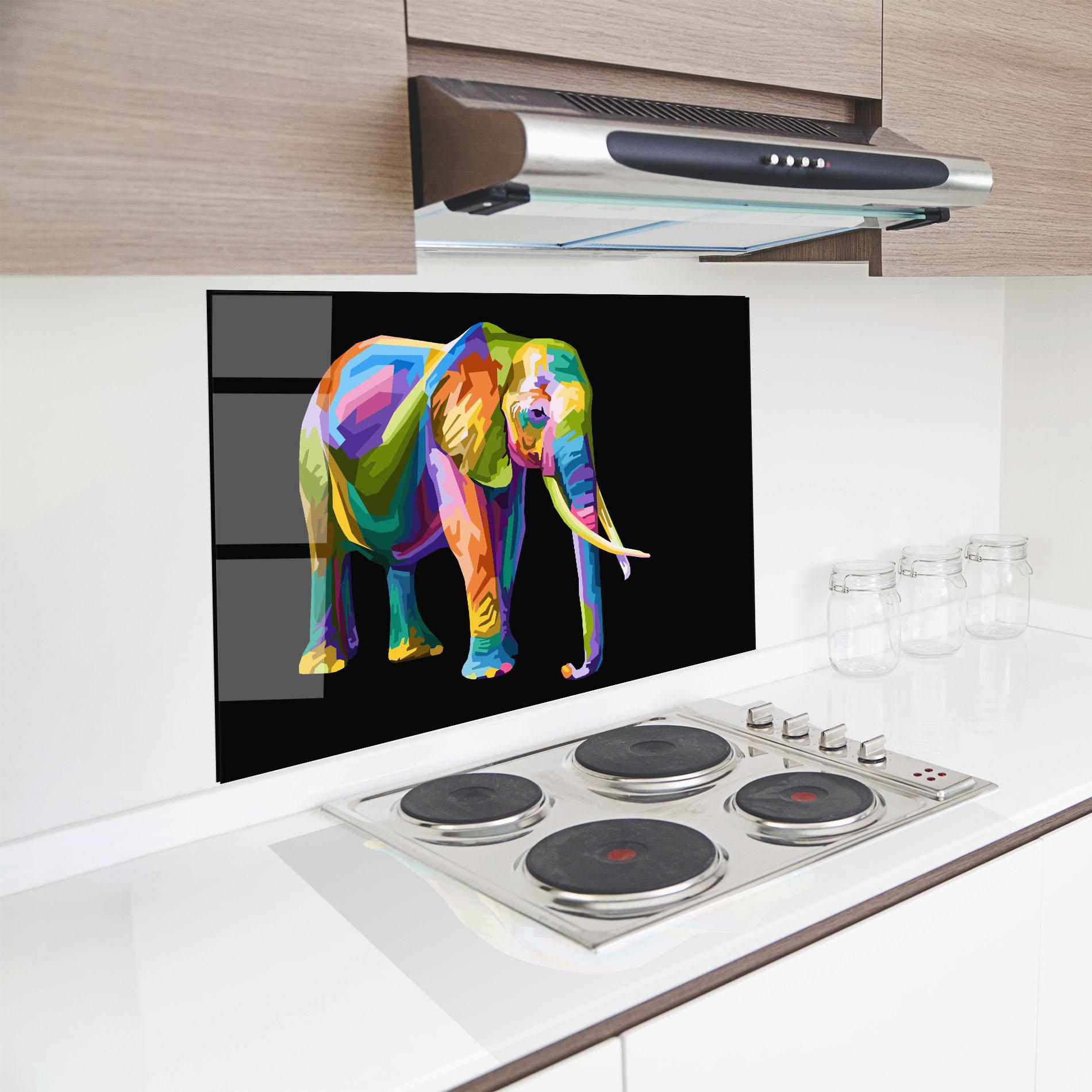 Küchenrückwand Glas Colorful Elephant Art mockup 8