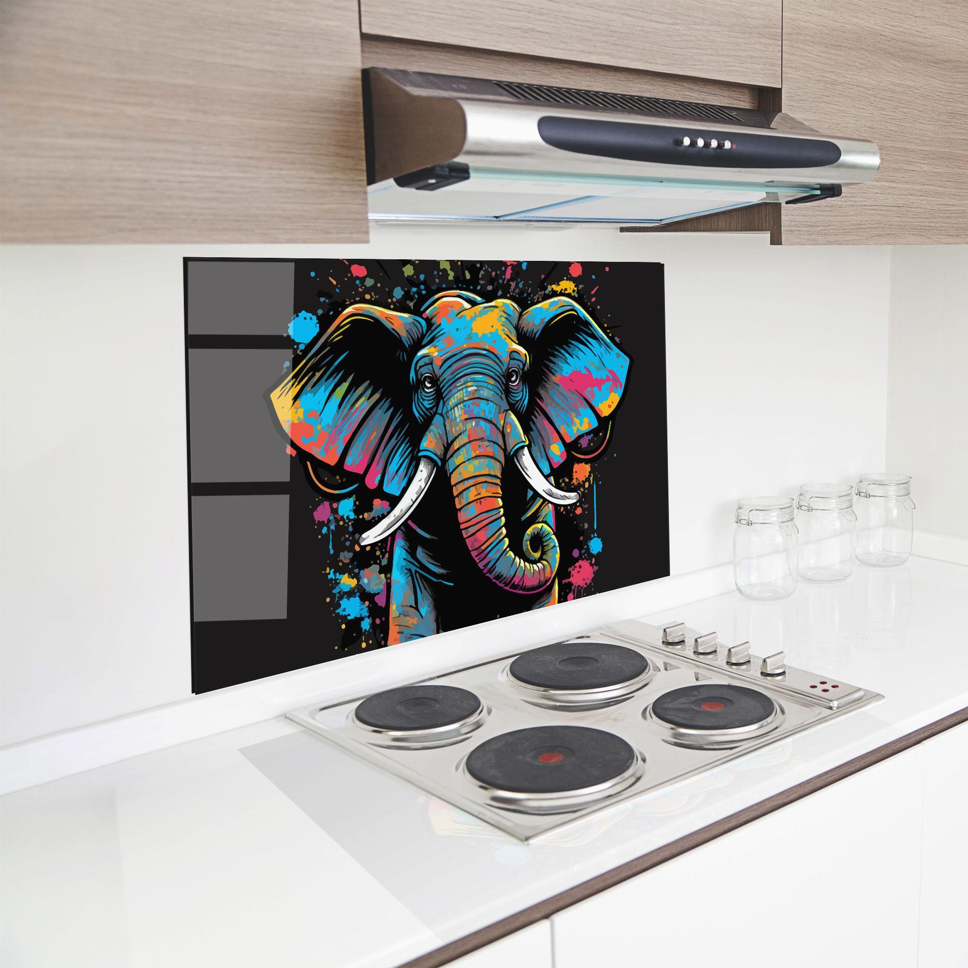 Küchenrückwand Glas Colorful Grey Elephant mockup 8