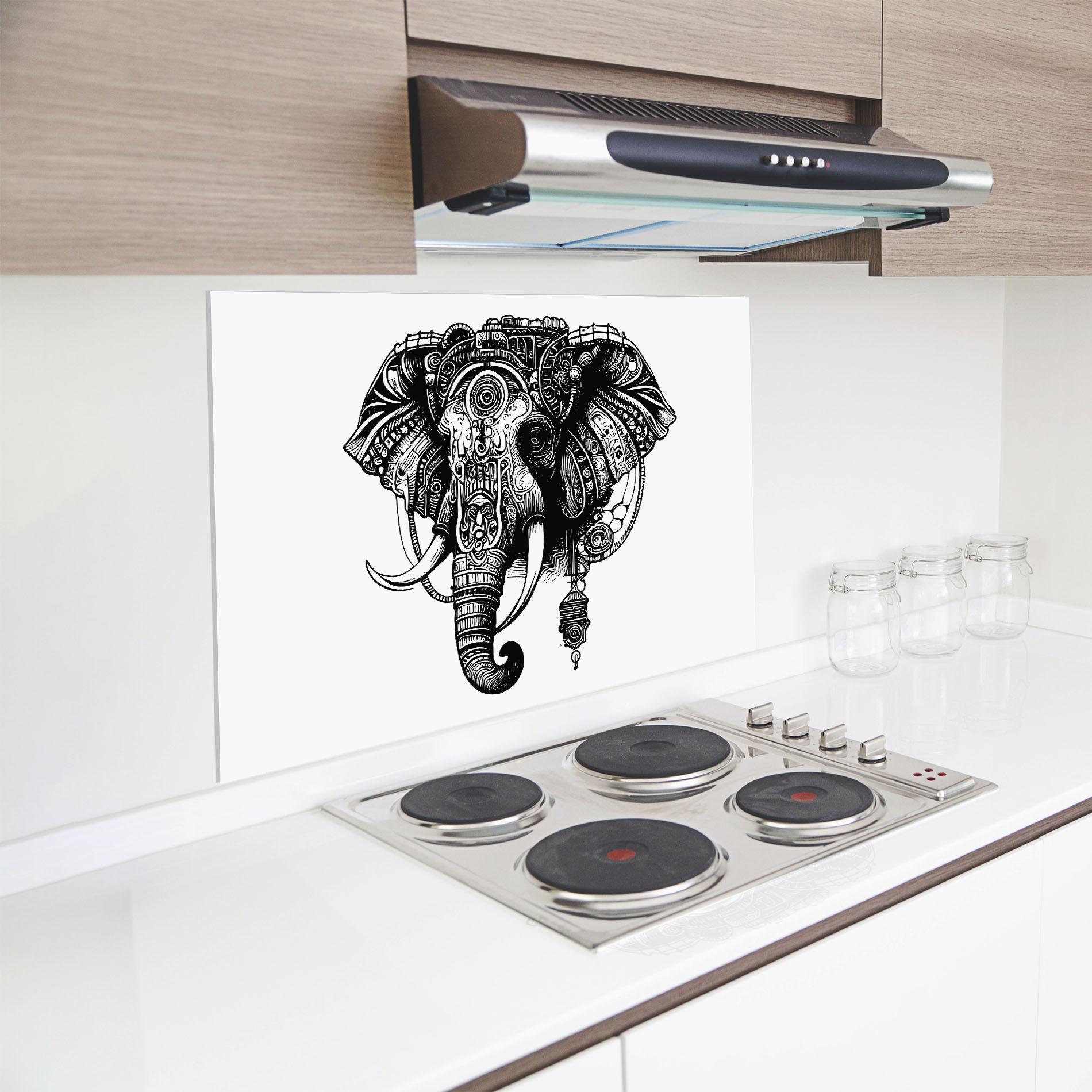 Küchenrückwand Glas Ehephant Head mockup 8