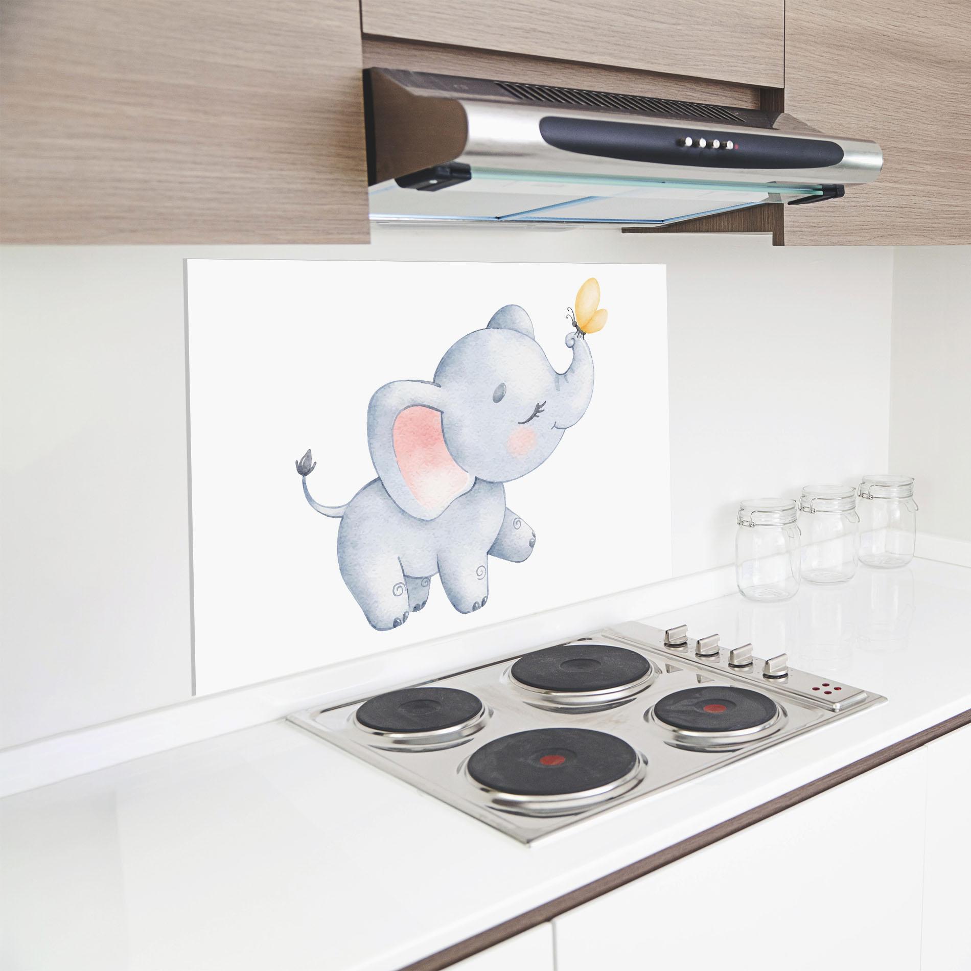 Küchenrückwand Glas Elephant Butterfly mockup 8