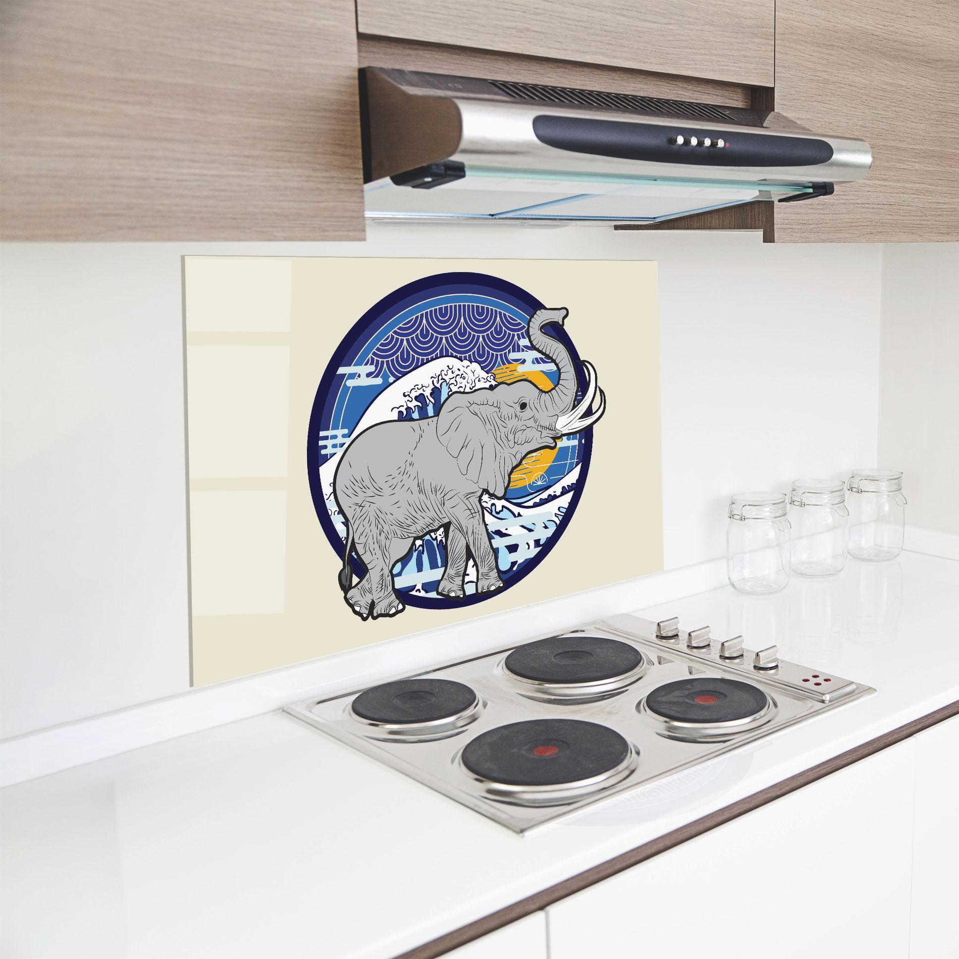 Küchenrückwand Glas Elephant On Cream mockup 8