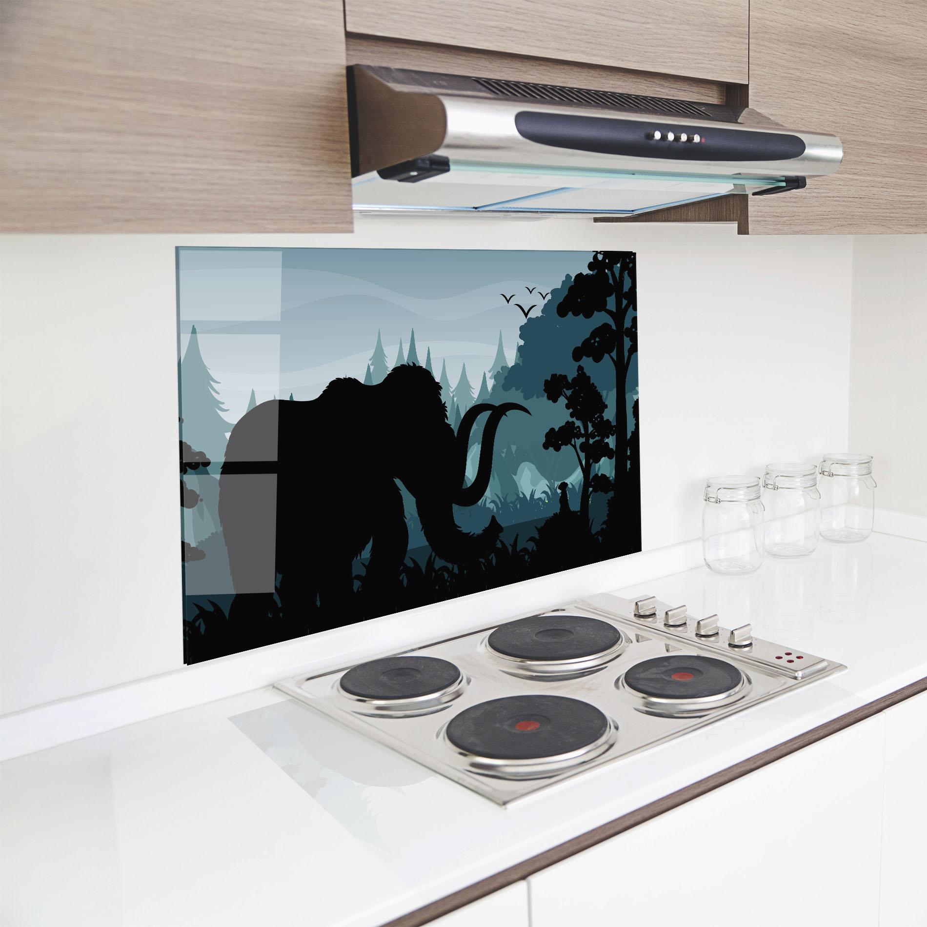 Küchenrückwand Glas Elephant Shilouette mockup 8