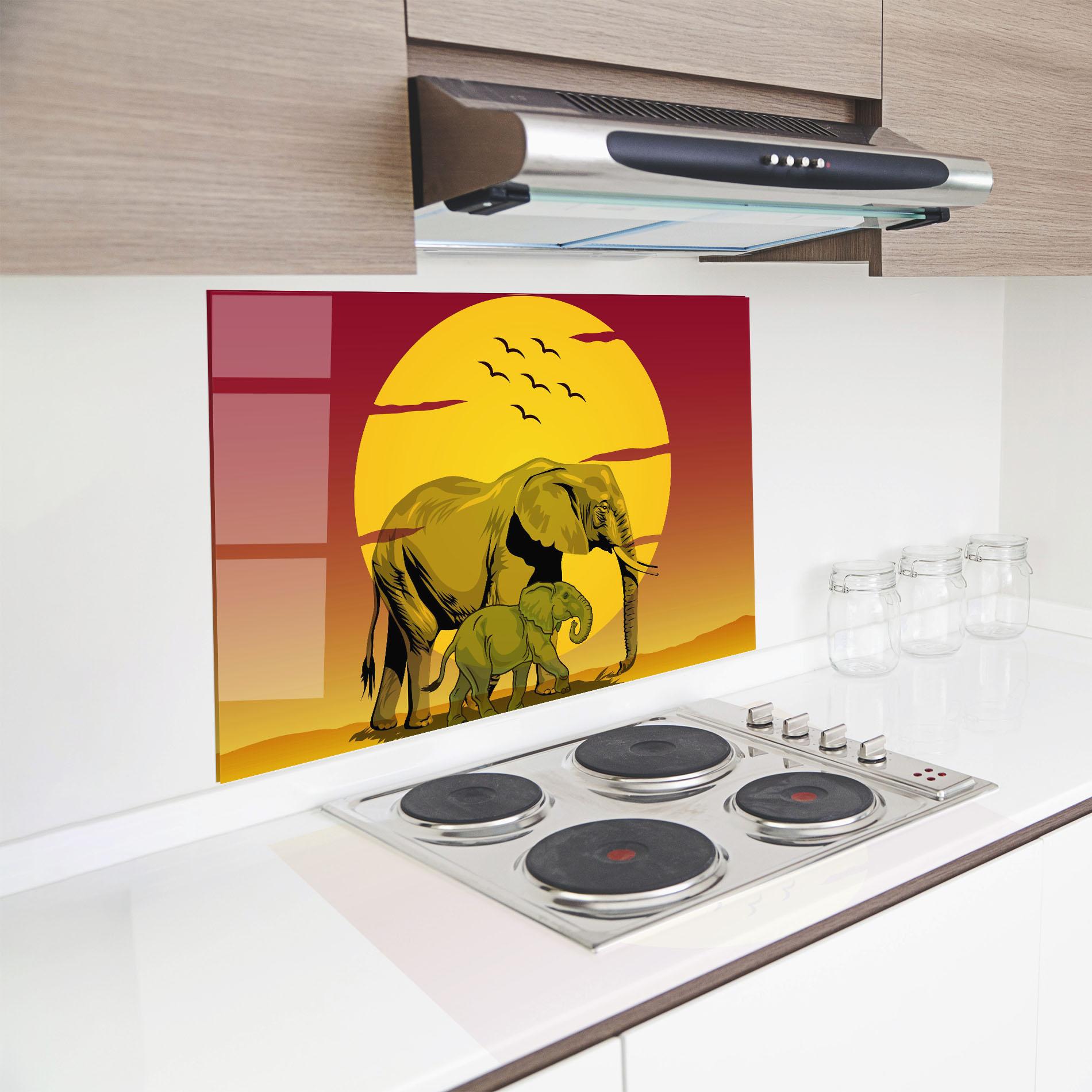 Küchenrückwand Glas Mom And Baby Elephant mockup 8