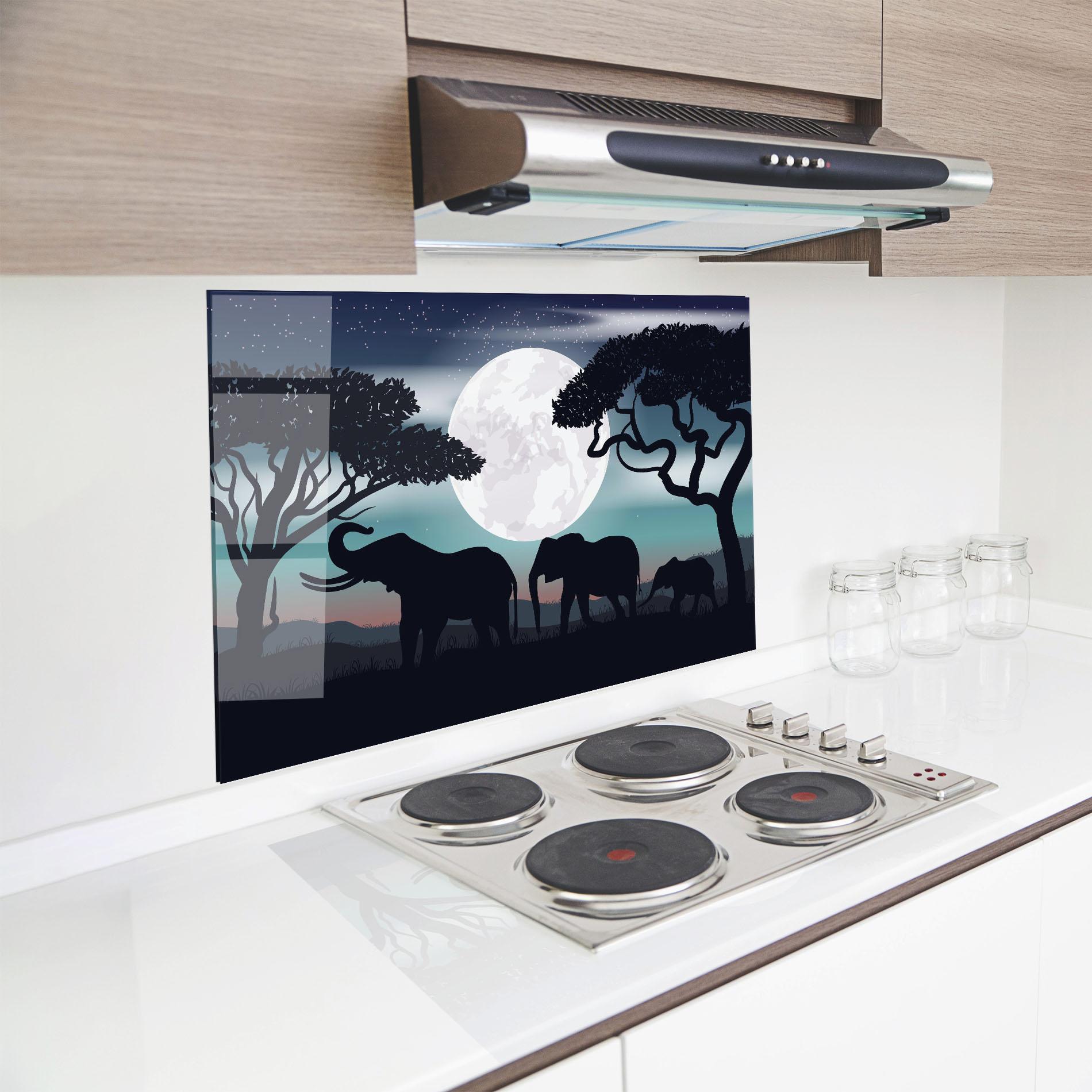 Küchenrückwand Glas Moon Elephant mockup 8