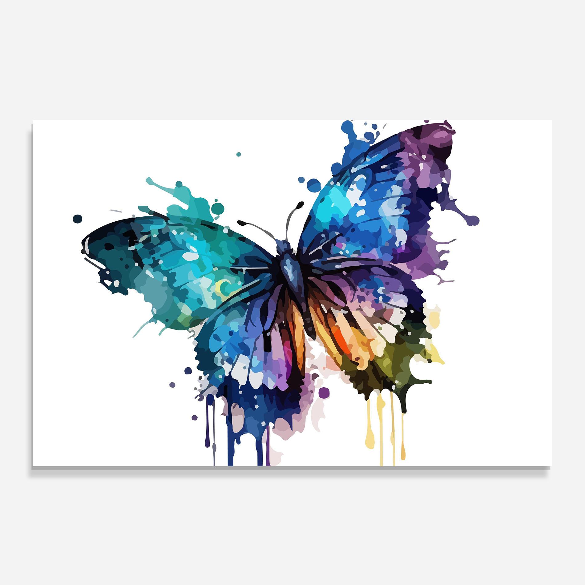 Küchenrückwand Glas Colourful Blue Butterfly mockup 0