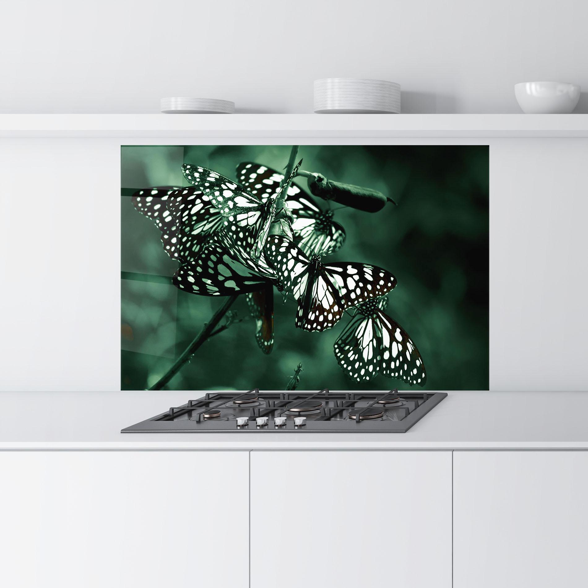 Küchenrückwand Glas Black White Butterflies mockup 9
