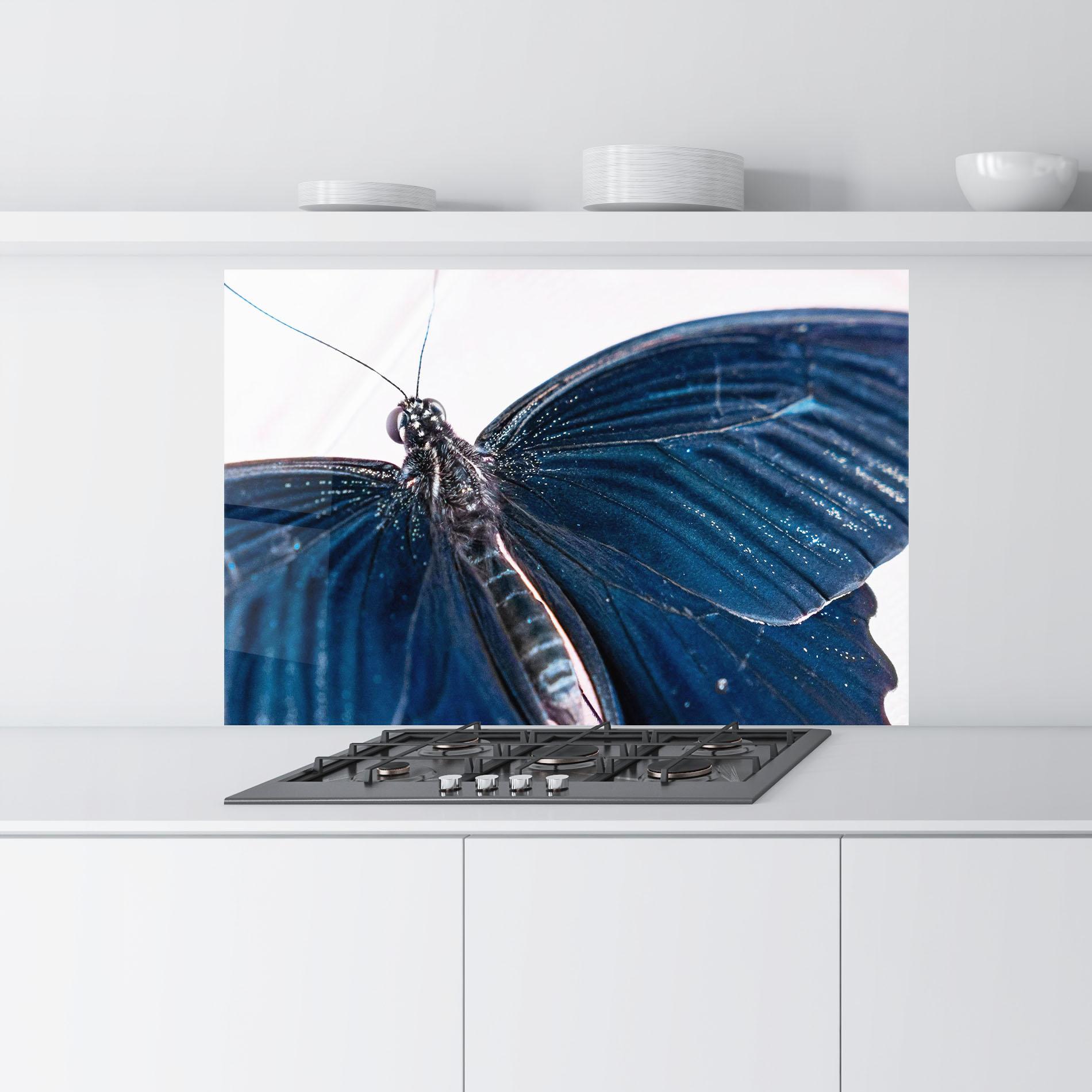 Küchenrückwand Glas Blue Butterfly mockup 9