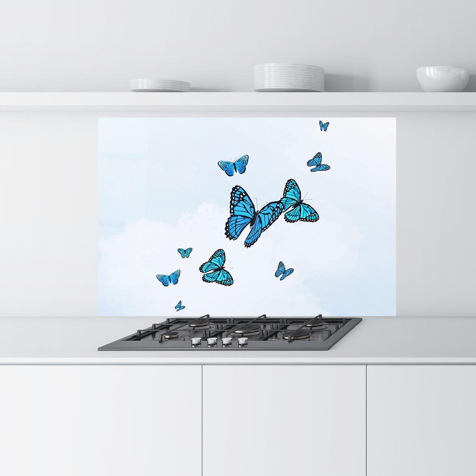 Küchenrückwand Glas Blue Sky Butterfly mockup 9