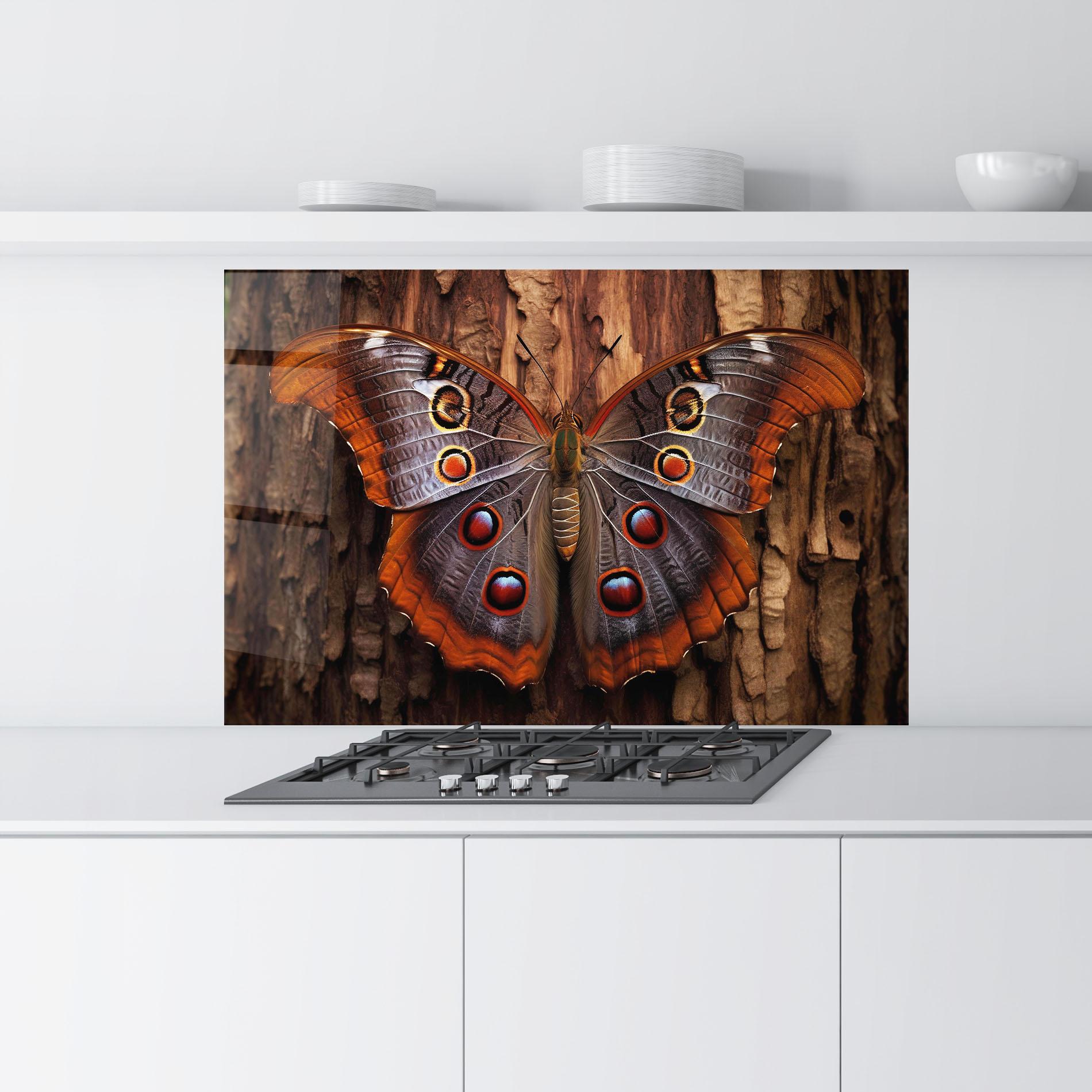 Küchenrückwand Glas Brown Eyes Butterfly mockup 9