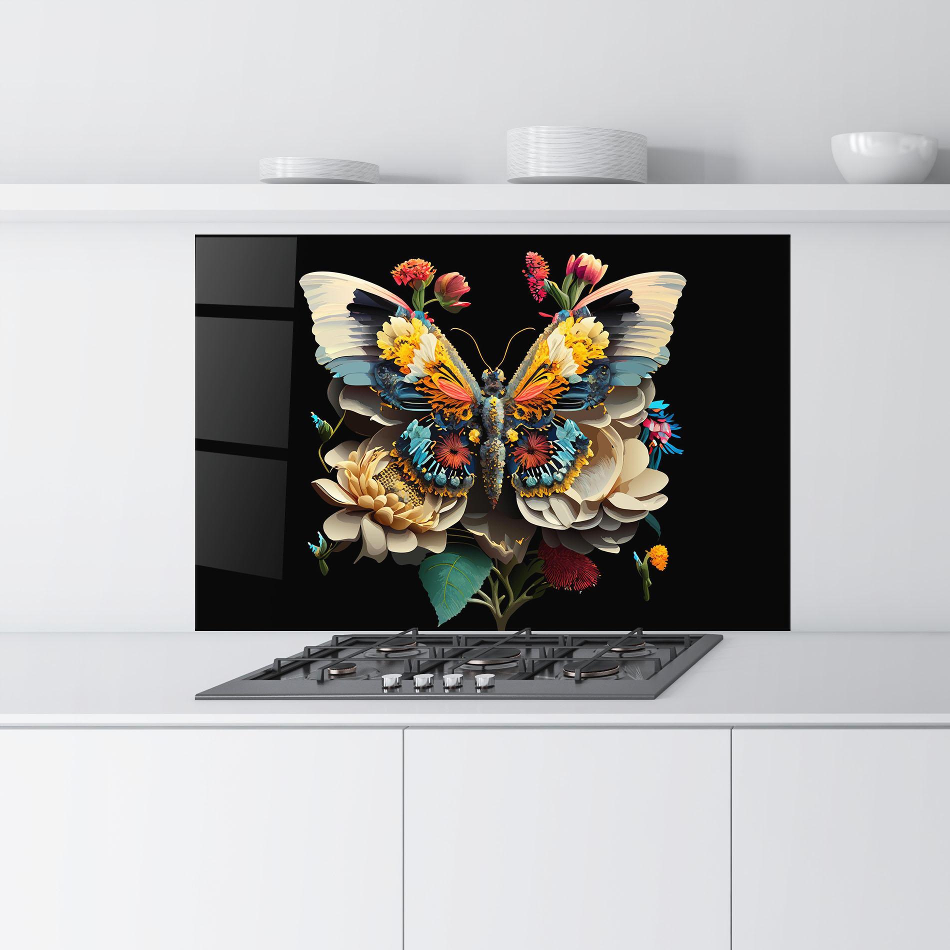 Küchenrückwand Glas Colorful Butterfly mockup 9