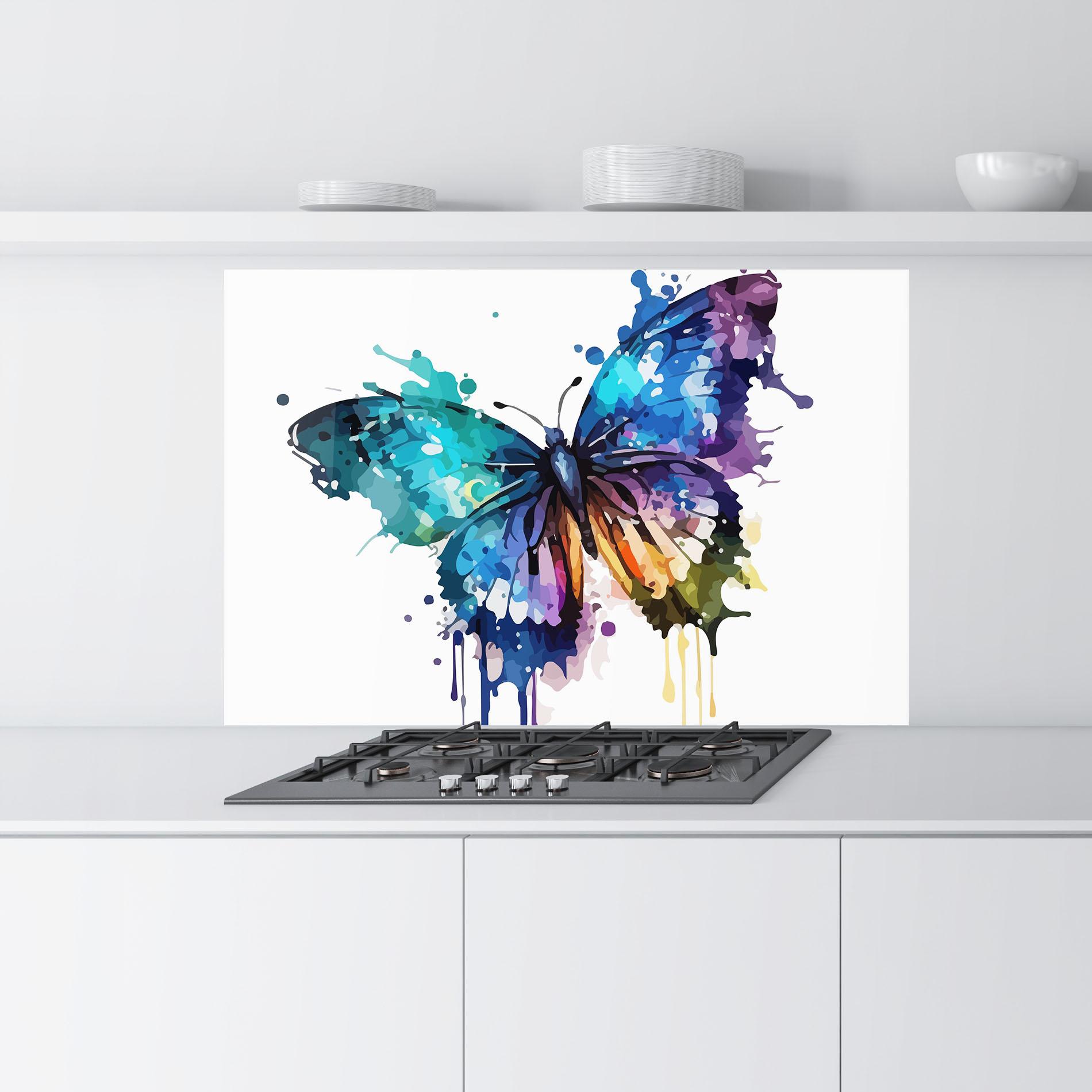 Küchenrückwand Glas Colourful Blue Butterfly mockup 9