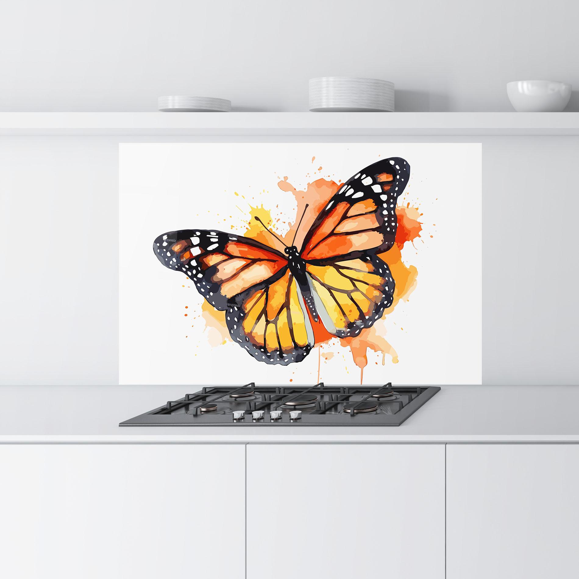 Küchenrückwand Glas Orange Watercolor Butterfly mockup 9