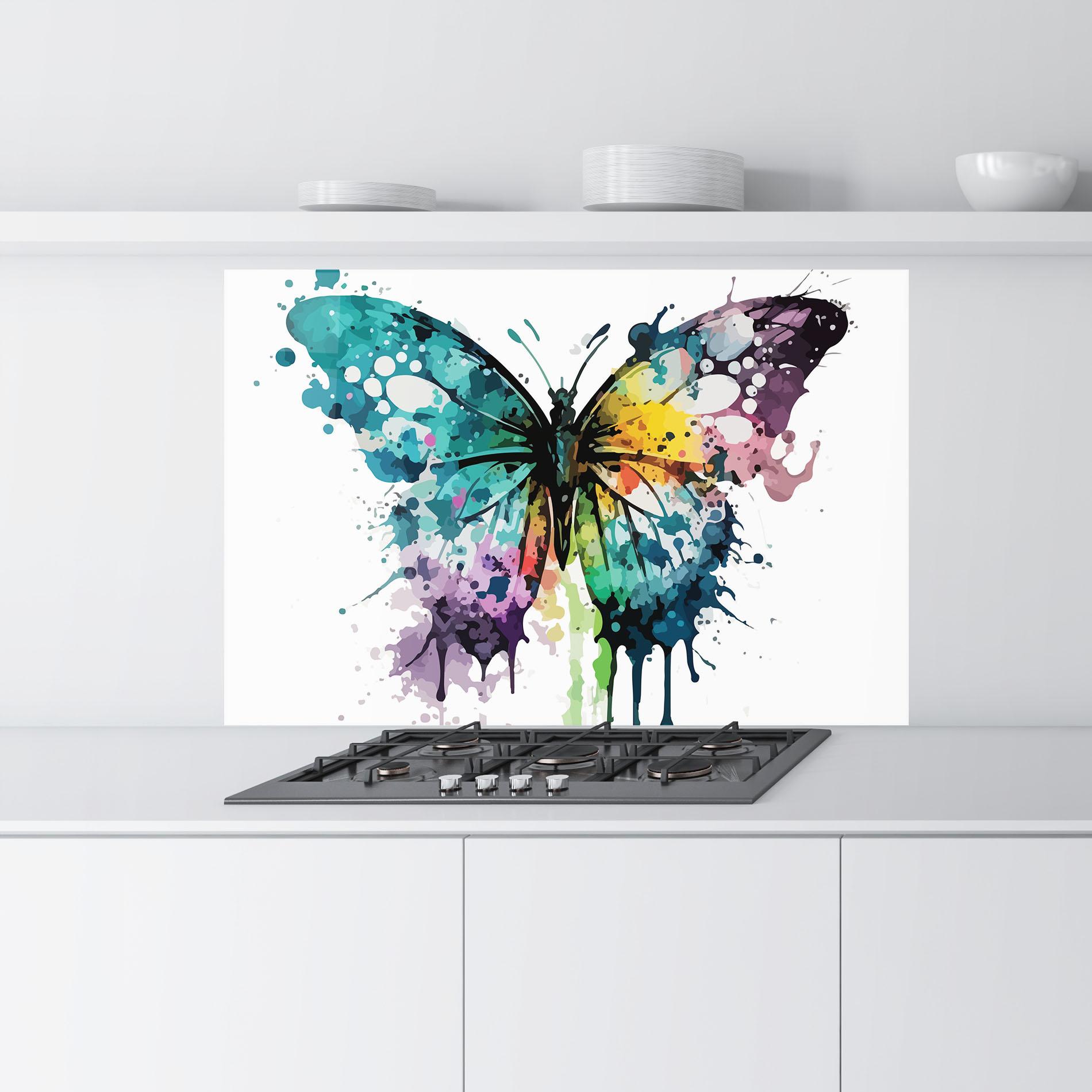 Küchenrückwand Glas Watercolor Pretty Butterfly mockup 9