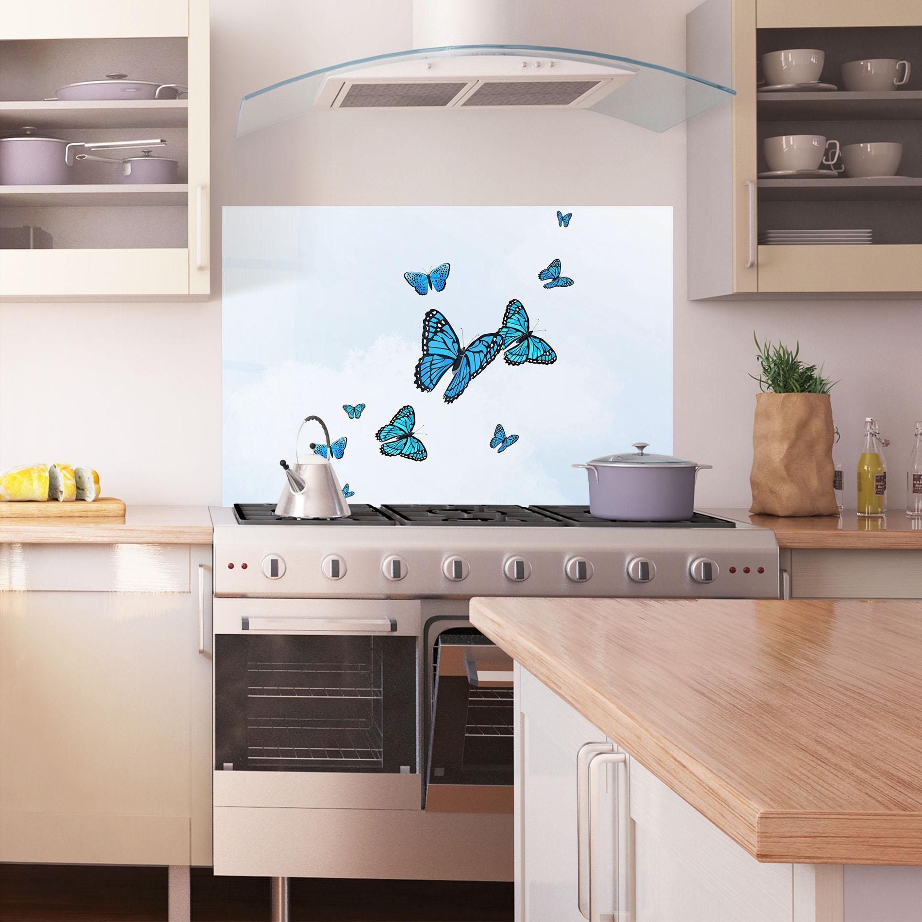 Küchenrückwand Glas Blue Sky Butterfly mockup 1