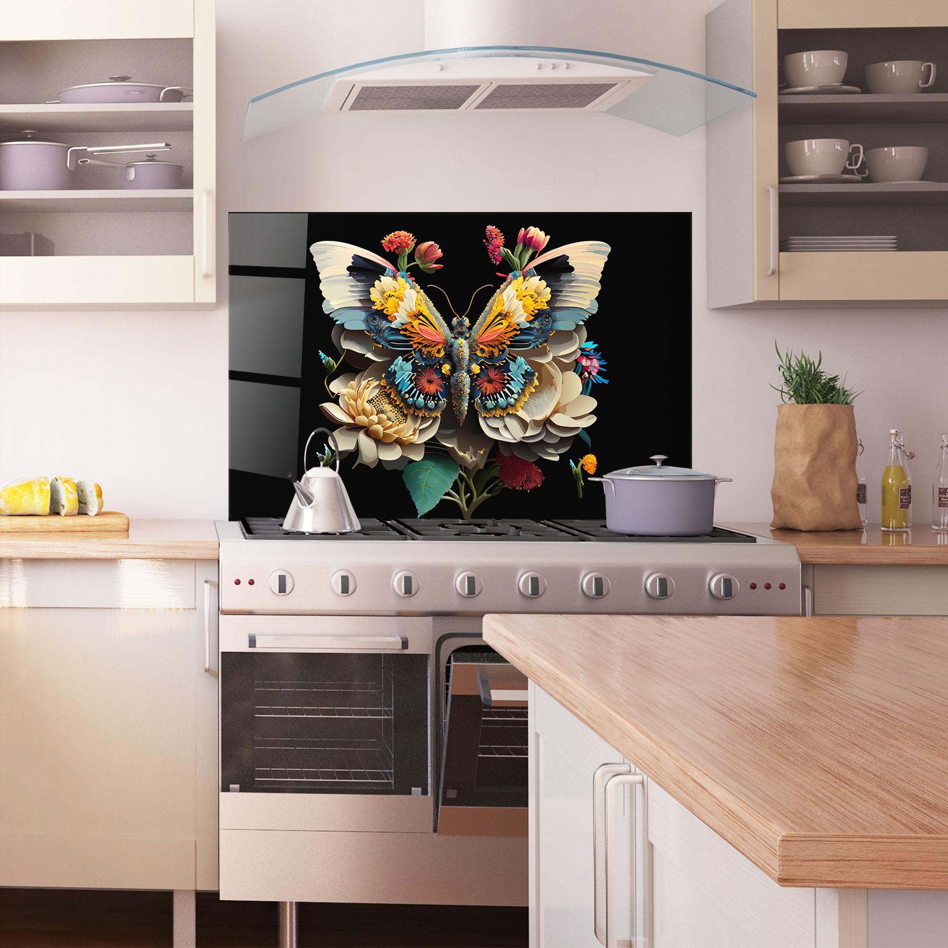 Küchenrückwand Glas Colorful Butterfly mockup 1