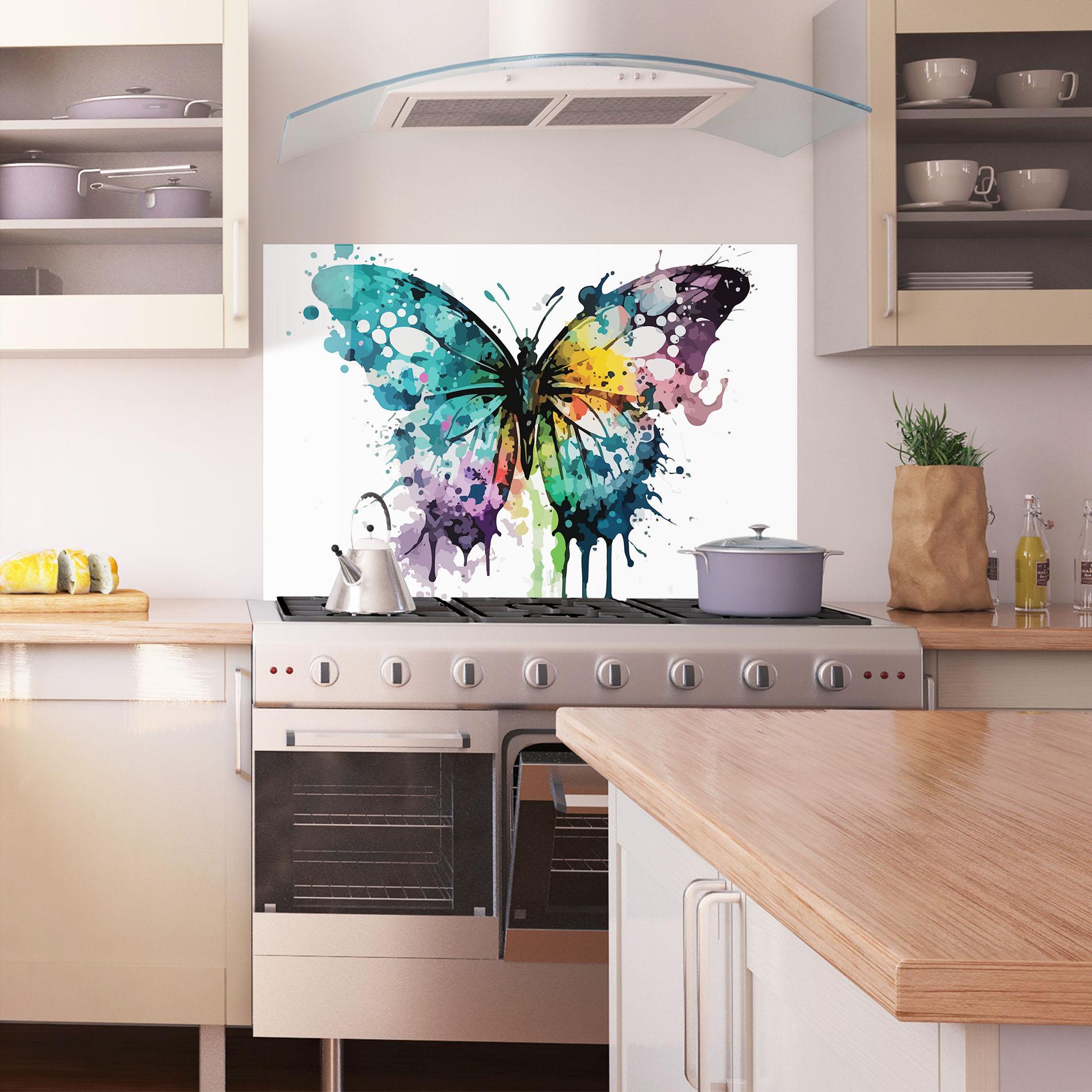 Küchenrückwand Glas Watercolor Pretty Butterfly mockup 1