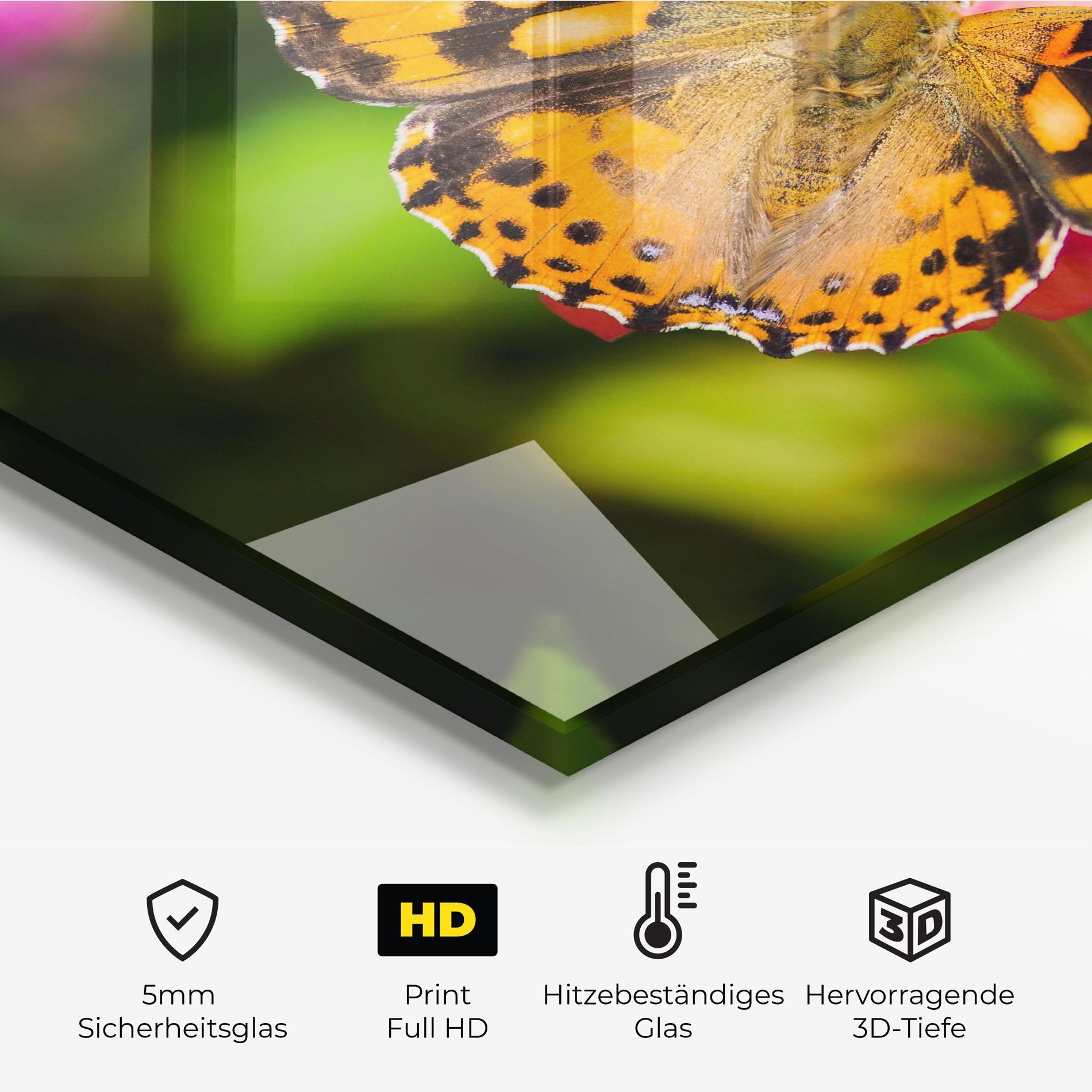 Küchenrückwand Glas Butterfly On Flower mockup 2