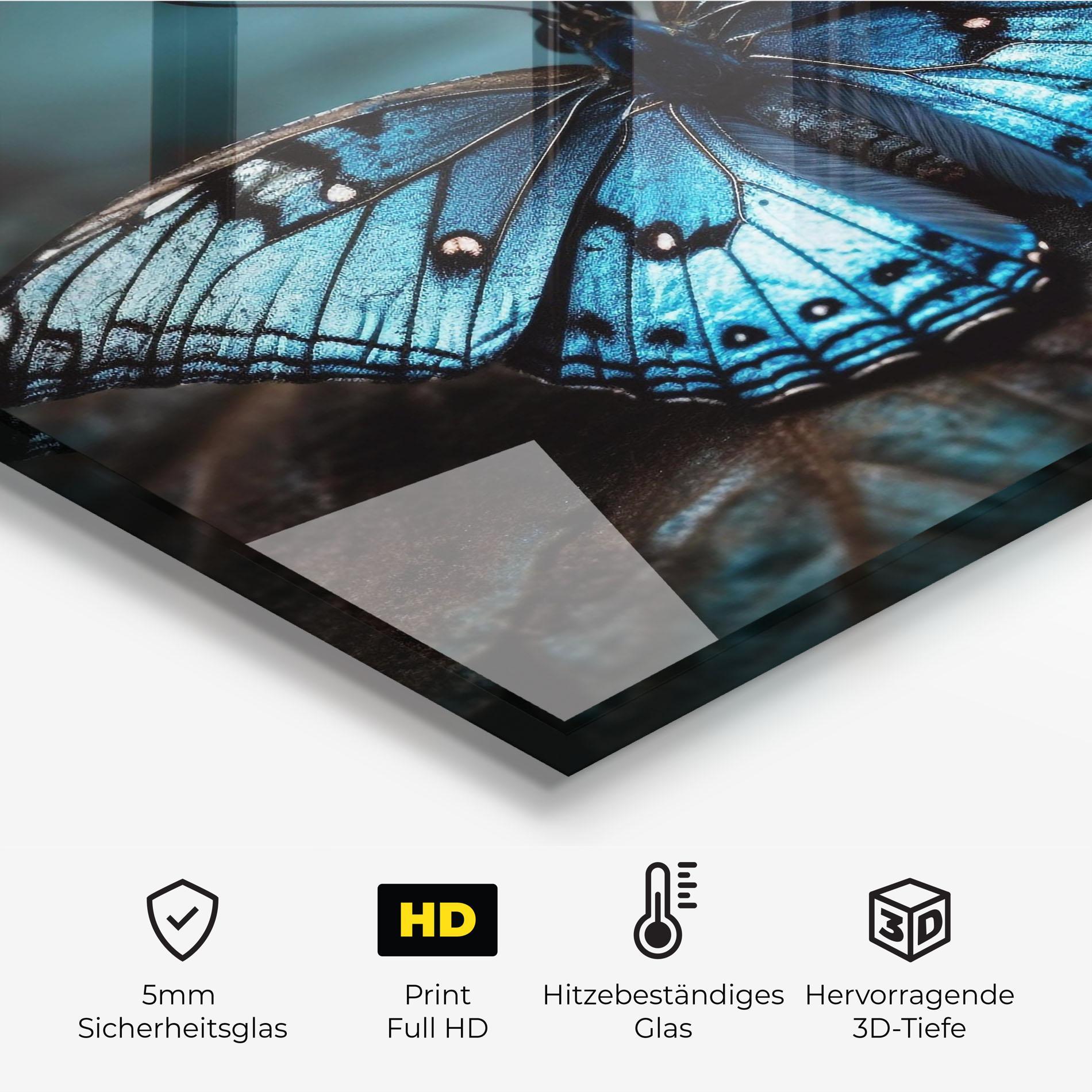Küchenrückwand Glas Dark Blue Buterfly mockup 2