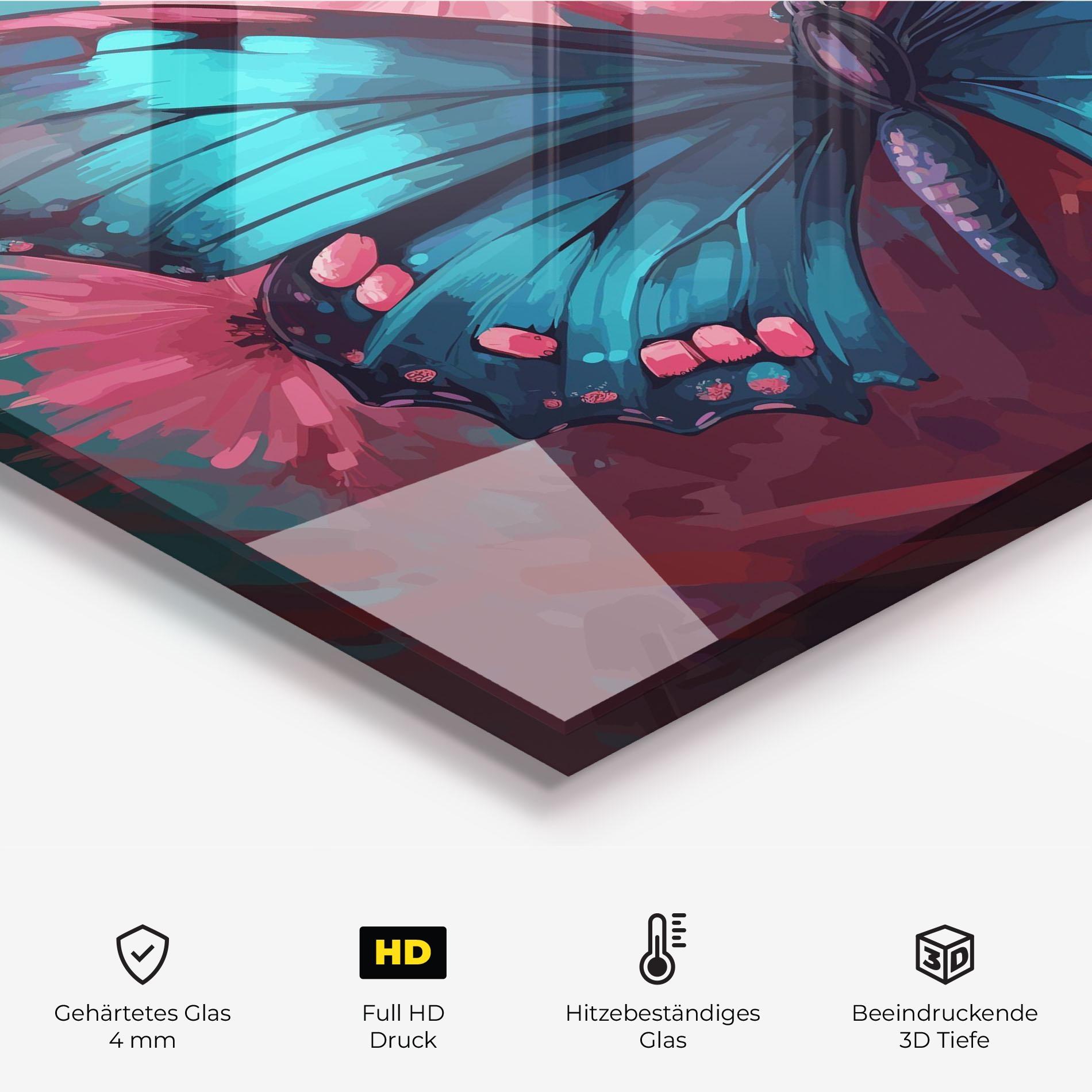 Küchenrückwand Glas Blue Butterfly On Pink mockup 2