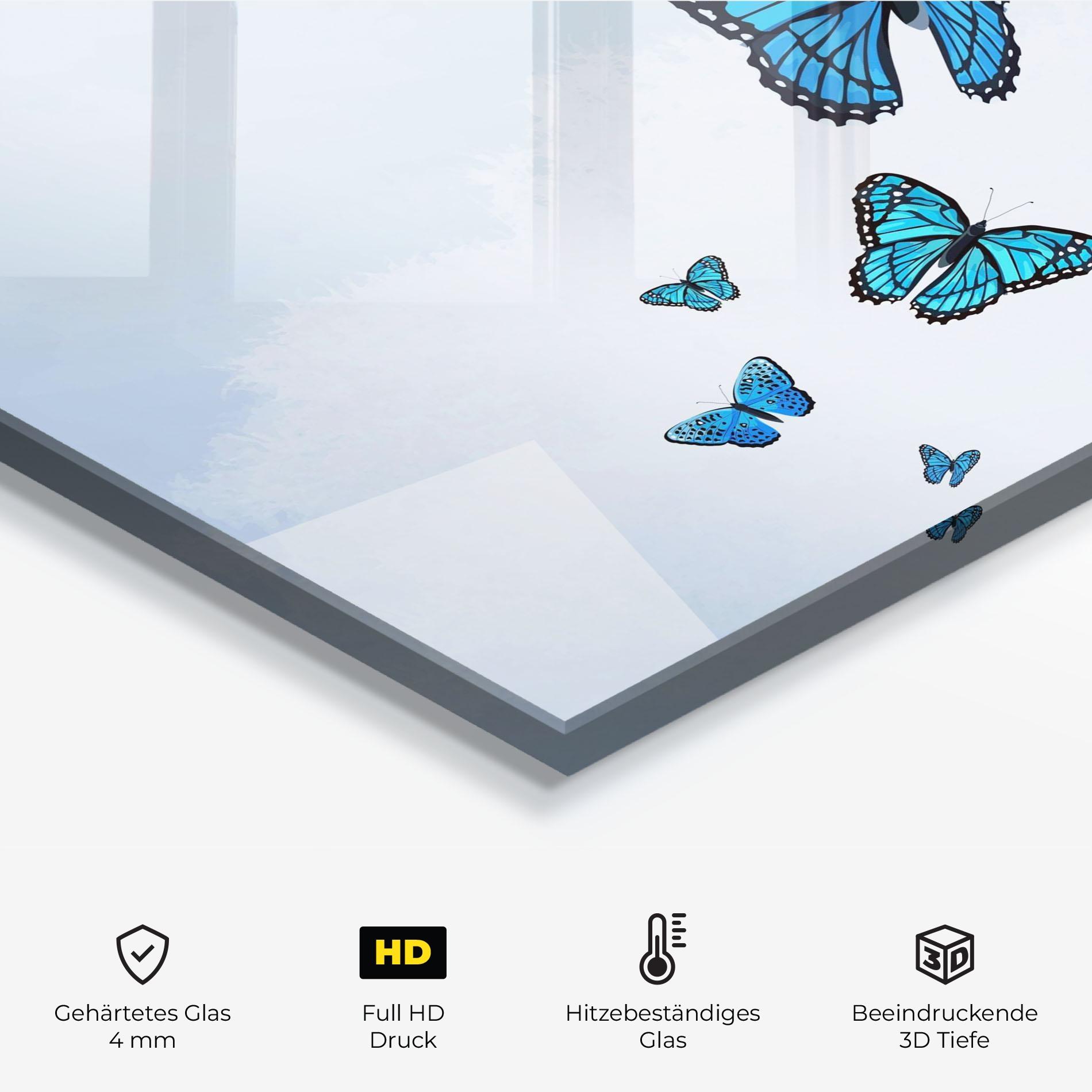 Küchenrückwand Glas Blue Sky Butterfly mockup 2