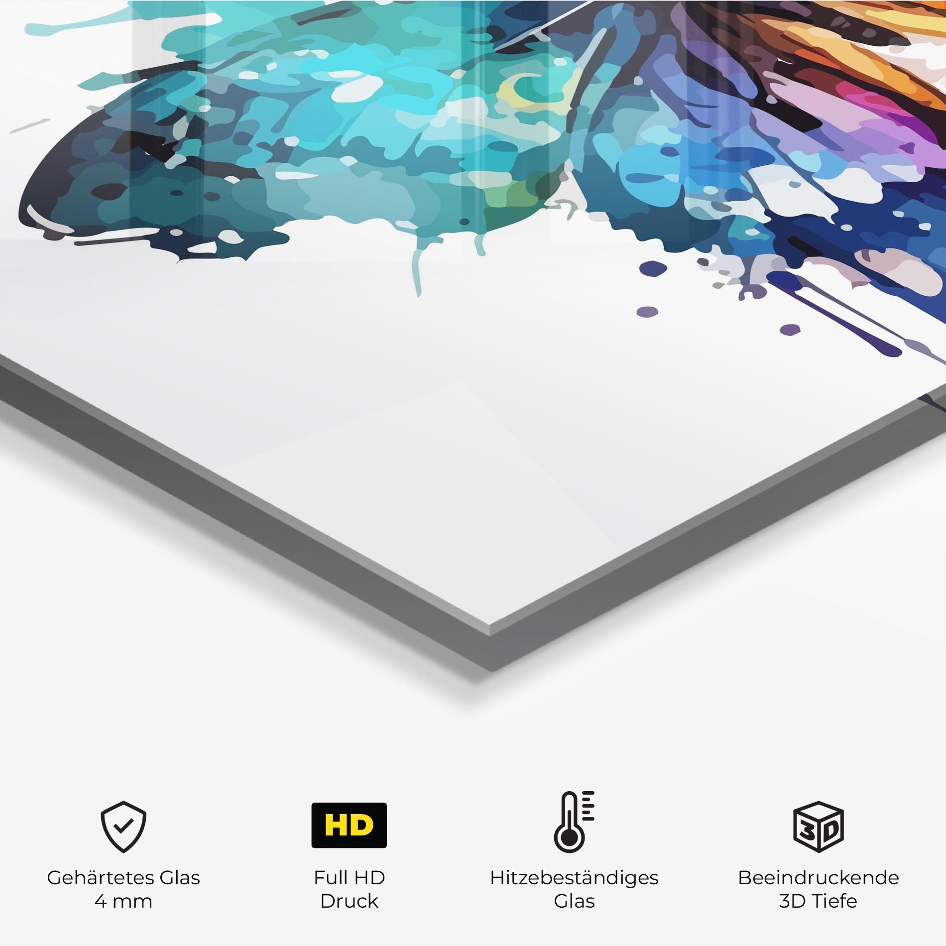 Küchenrückwand Glas Colourful Blue Butterfly mockup 2