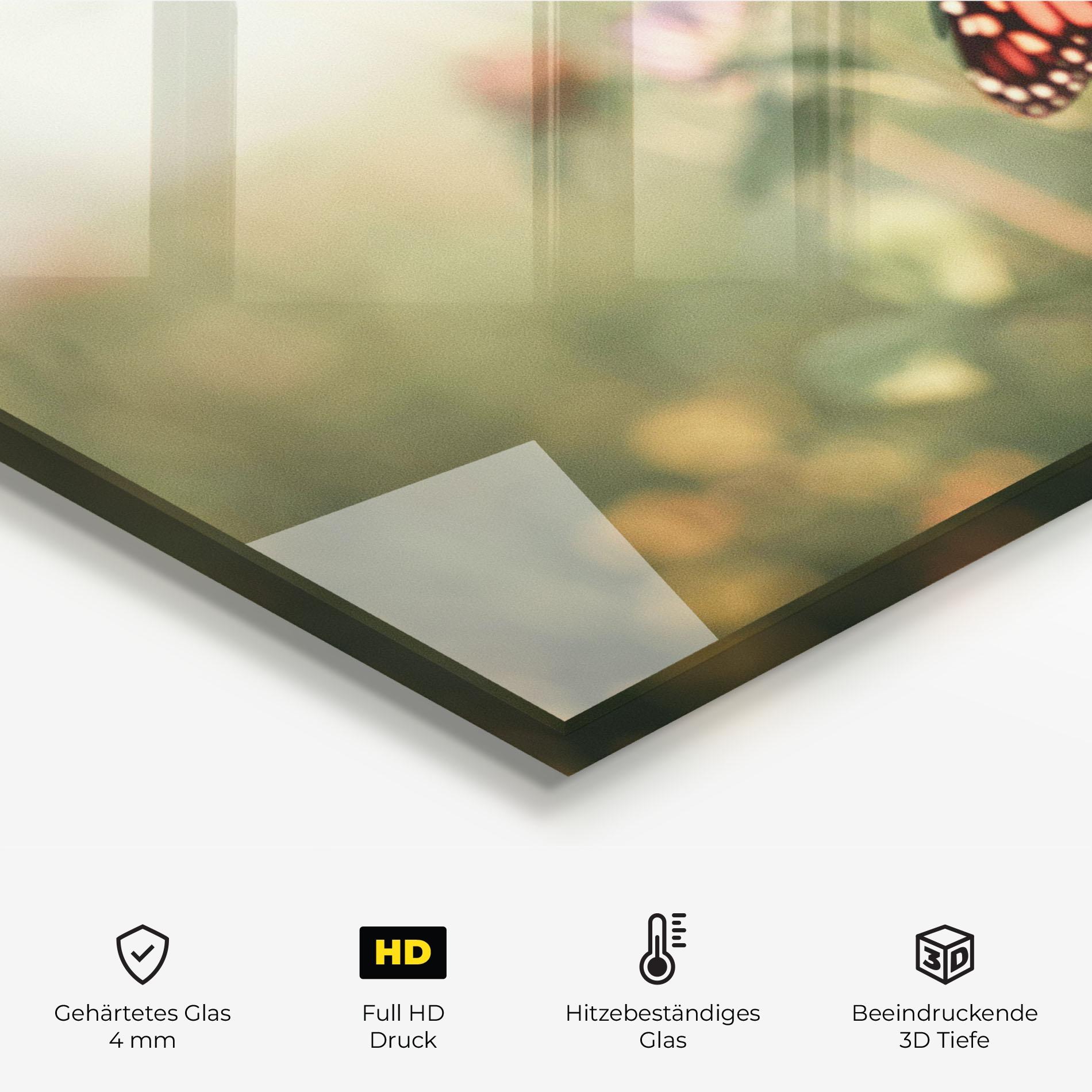 Küchenrückwand Glas Light Red Butterfly mockup 2