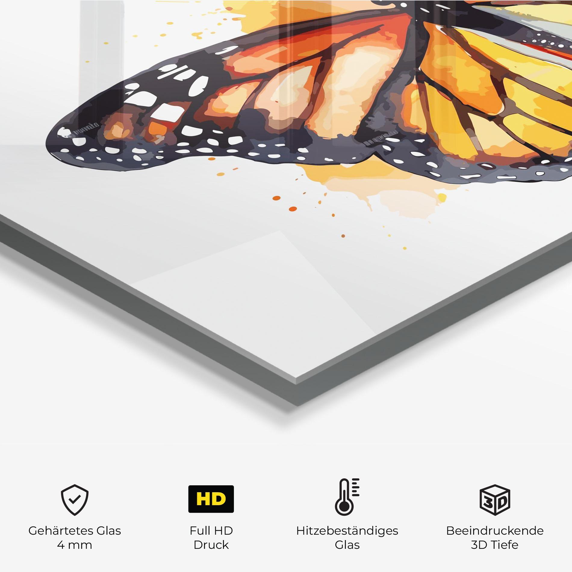 Küchenrückwand Glas Orange Watercolor Butterfly mockup 2