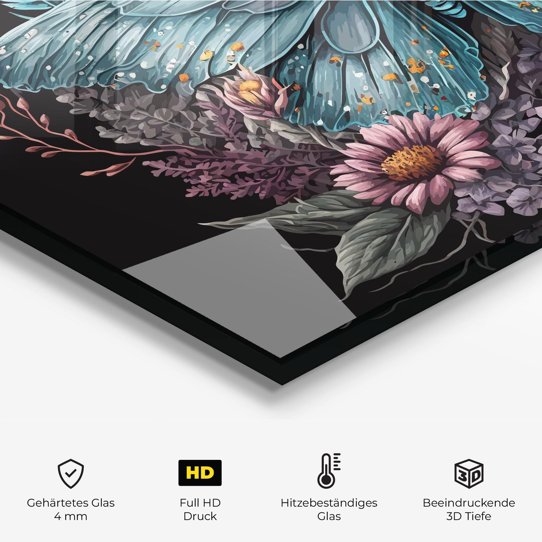 Küchenrückwand Glas Pretty Blue Butterfly mockup 2