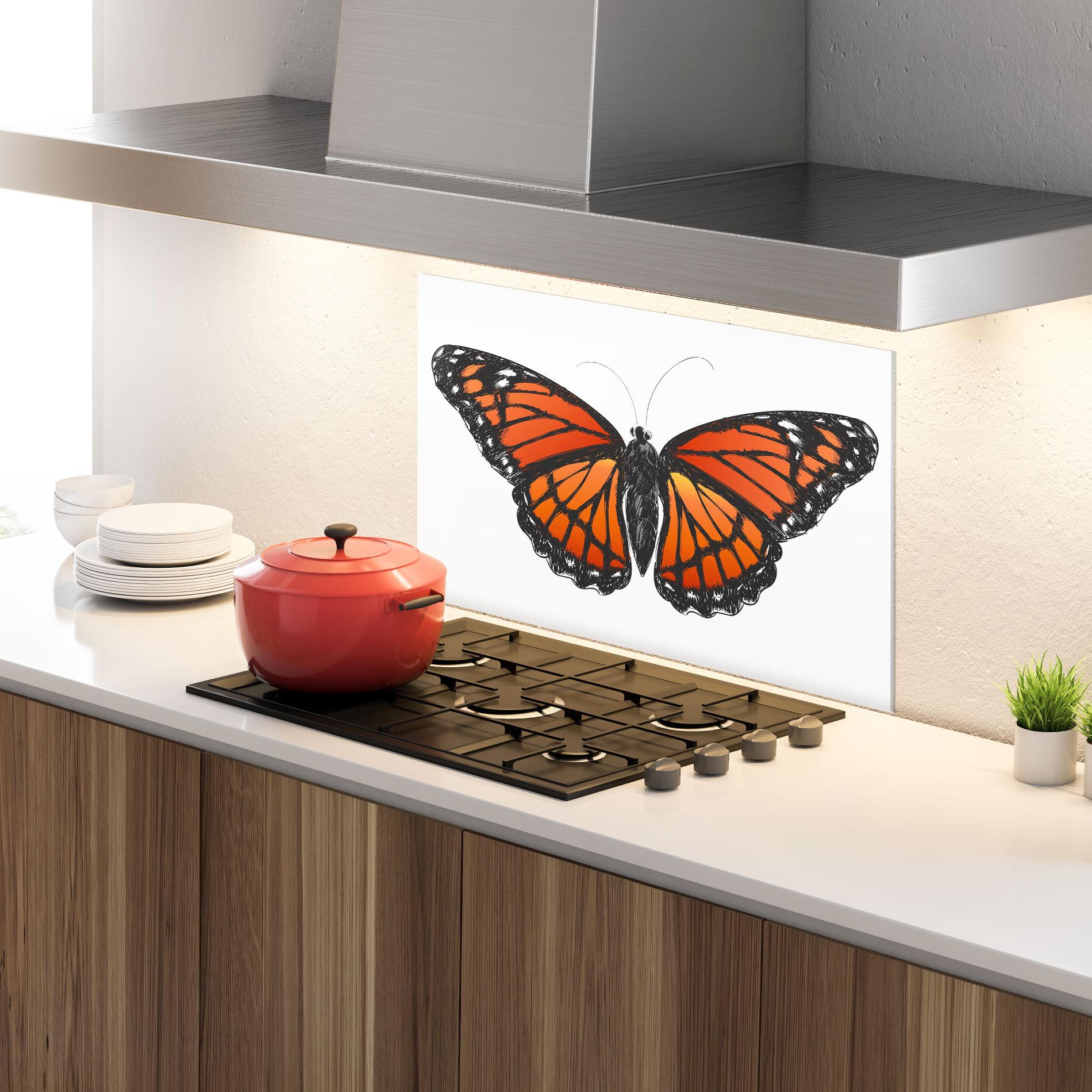 Küchenrückwand Glas Beautiful Orange Butterfly mockup 4