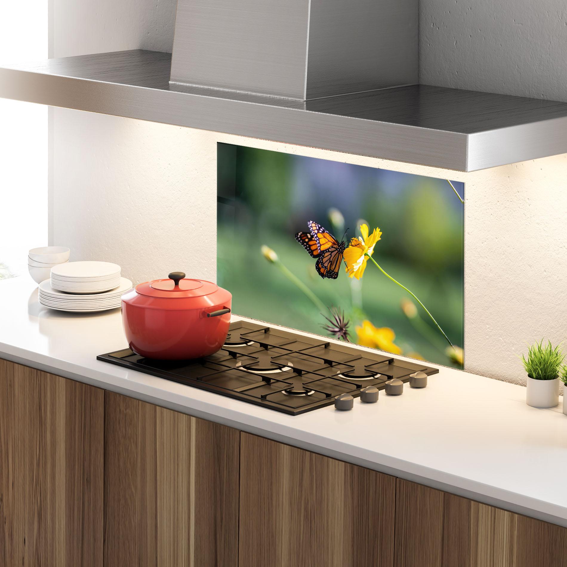 Küchenrückwand Glas Nice Orange Butterfly mockup 4