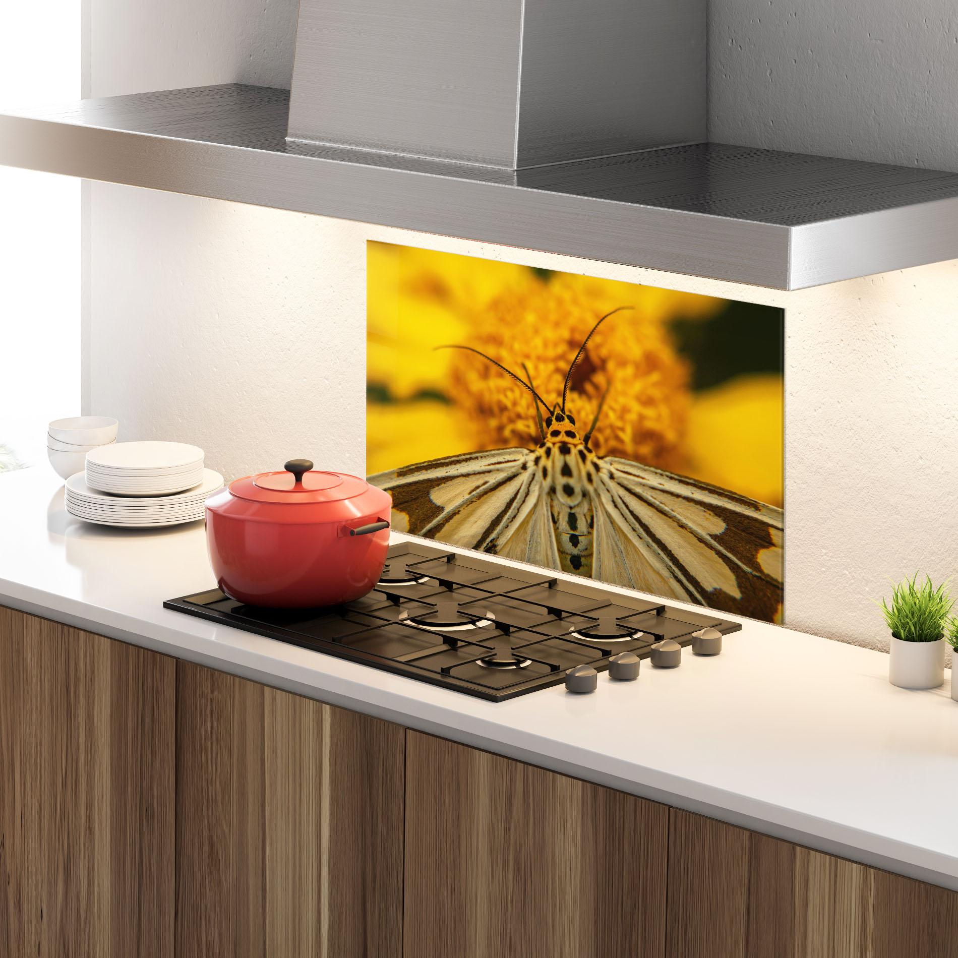 Küchenrückwand Glas Pollen Butterfly mockup 4