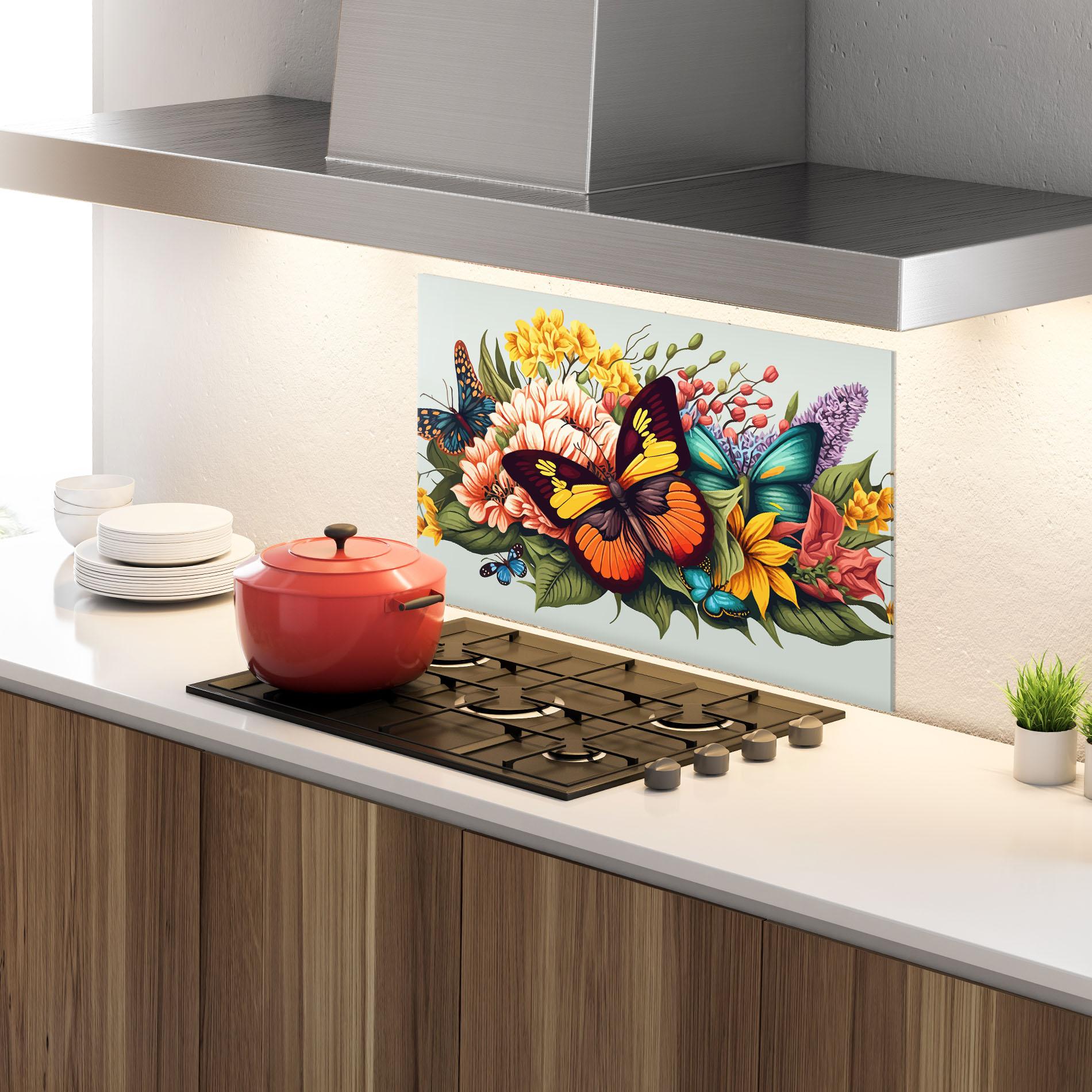 Küchenrückwand Glas Pretty Butterfly mockup 4